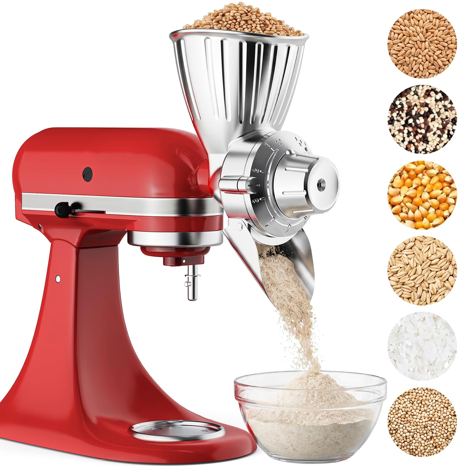 Grain Mill Attachment for KitchenAid, Food-Grade All-Metal 9 Levels