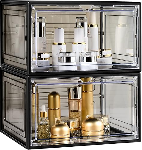 Paquete de 2 organizadores de maquillaje de plástico organizador de baño de gran capacidad para tocador cuidado de la piel encimera organizador de