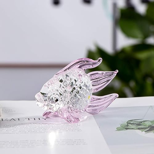 Miniatura 2 de Figura de pez soplado a mano de cristal, regalo de pez rosa para mujeres y niños para cumpleaños de Navidad, escultura de animales lindos de