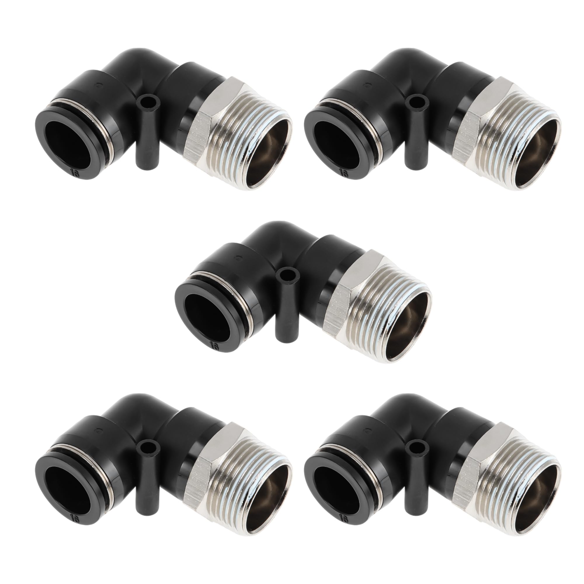 TUCKBOLD Push to Connect Air Fittings 5/8" 90 Degree Air Line Quick Joint Plastic Nickel-plated Copper 3/4"NPT 5 Pcs Black Silver Tone