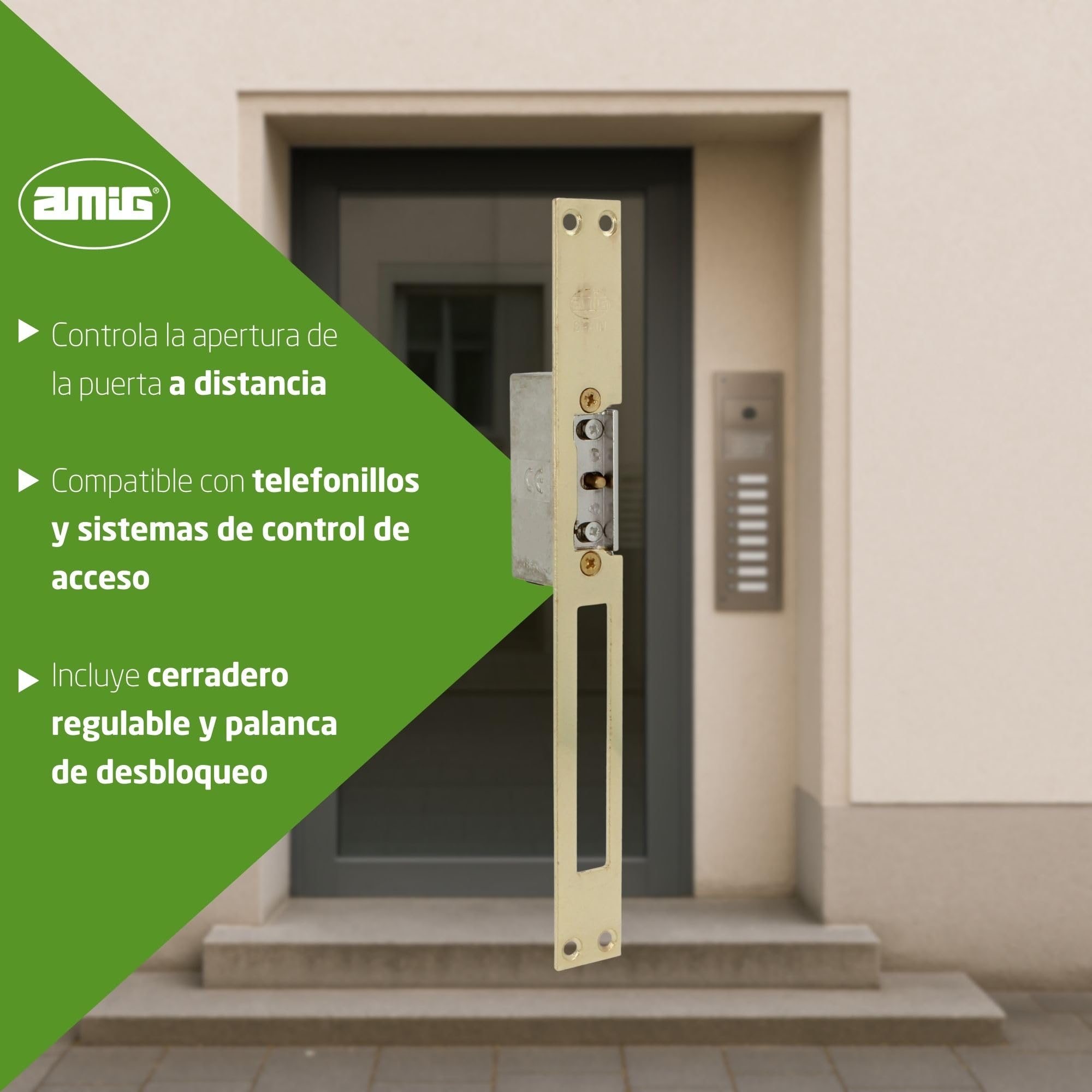 Amig - Abrepuertas eléctrico de embutir para control de acceso - Compatible con resbalón europeo 13 mm - Frente 250 x 25 mm - Acero latonado barnizado - Dorado - 8-12 V AC/DC - Mod. 20 con inhibidor