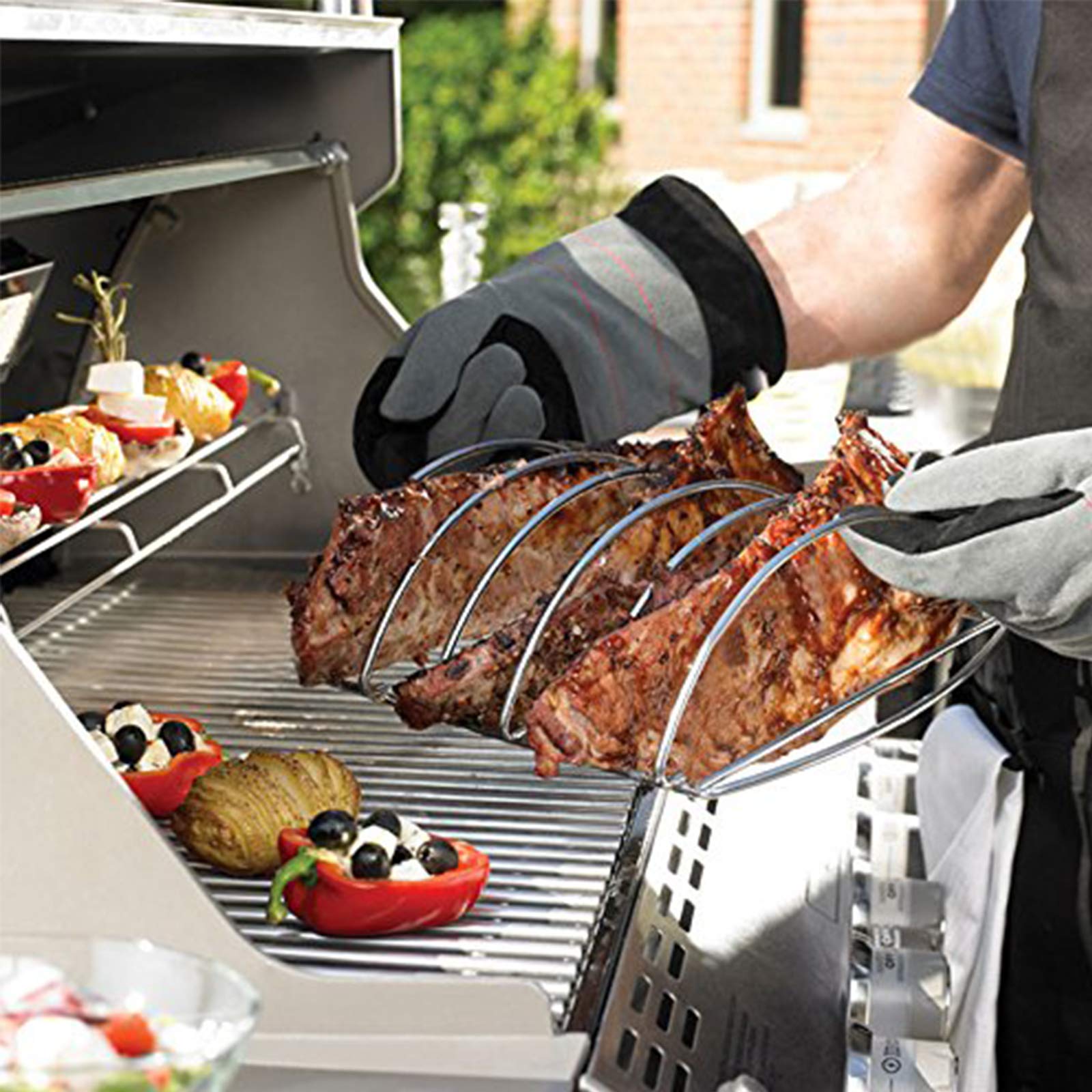 BBQ Rib Rack For Smoker Stainless Steel Rack For Large Big Green Egg and Kamado Joe Smoker Joe