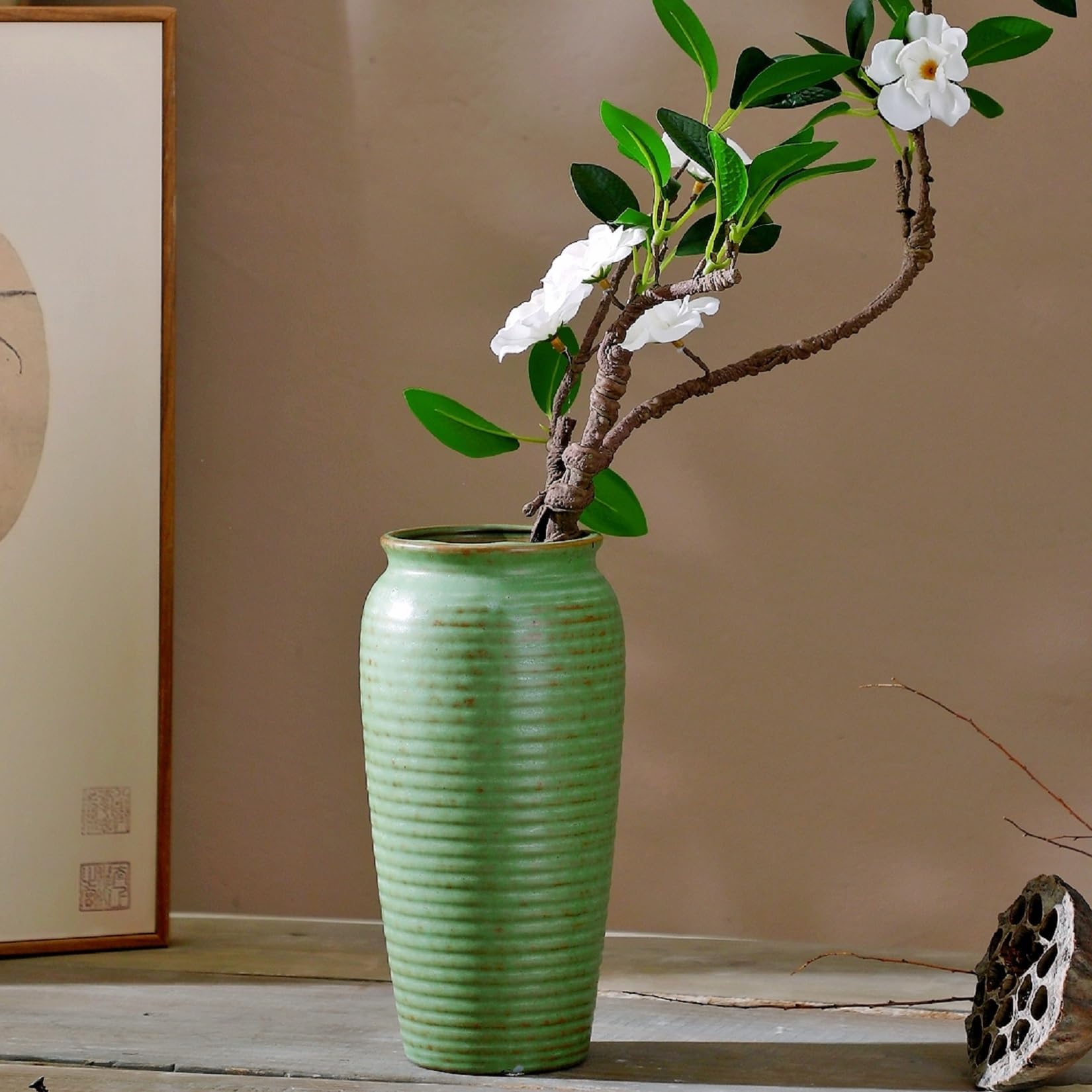 Briful - Large Rustic Ceramic Vase, Vintage Farmhouse Vase, Natural Terracotta, Antique Ceramic, Decor For Living Room, Kitchen, Fireplace, Table, 7 - View #13