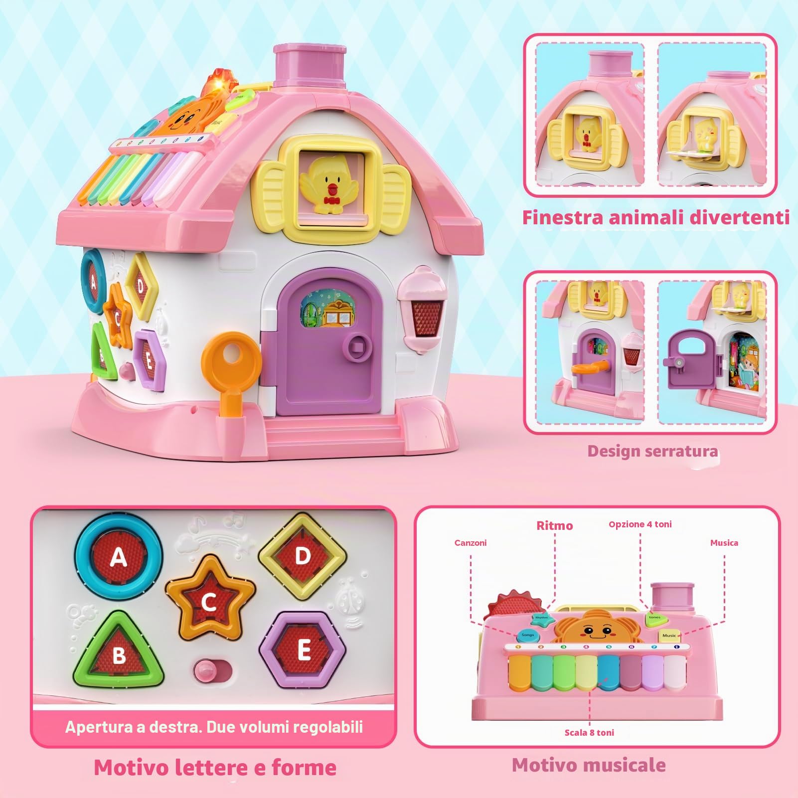 Giochi Bambini 1 Anno, Giochi Montessori 1 2 Anni, 6 in 1 Giocattolo Educativo con Musica Orologio e Telefono, Giocattoli Interattivi per Bambini 1 Anno, Regalo per Bambina 1 Anni