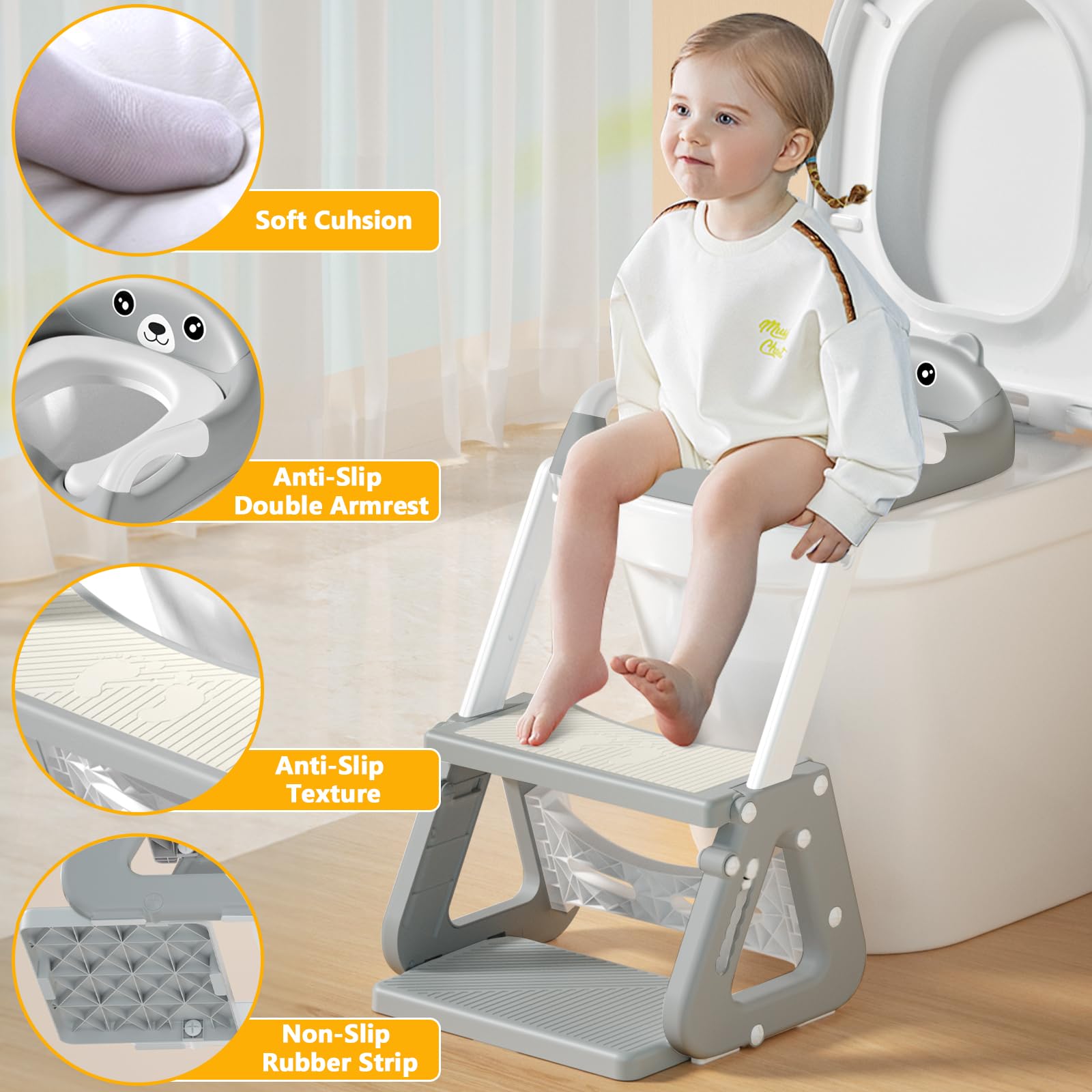 Riduttore Scaletta Wc Bambini, Riduttore Wc Con Scaletta, Scaletta WC Per Bambini 2 In 1 Con Scale, Pedana Antiscivolo Anti-Spruzzo, Riduttore Water