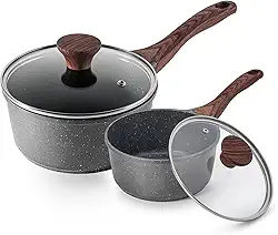 Conjunto SENSARTE de panela antiaderente com tampa, panela com revestimento de granito suíço, panela de cozinha, compacta por indução, livre de PFOA adicionado intencionalmente, 1,5 + 2,5 litros