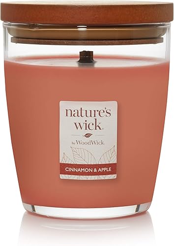 Velas WoodWick Nature's Wick con aroma a canela y manzana, 283,5 g con tapa de madera, crepita al quemarse, otoño
