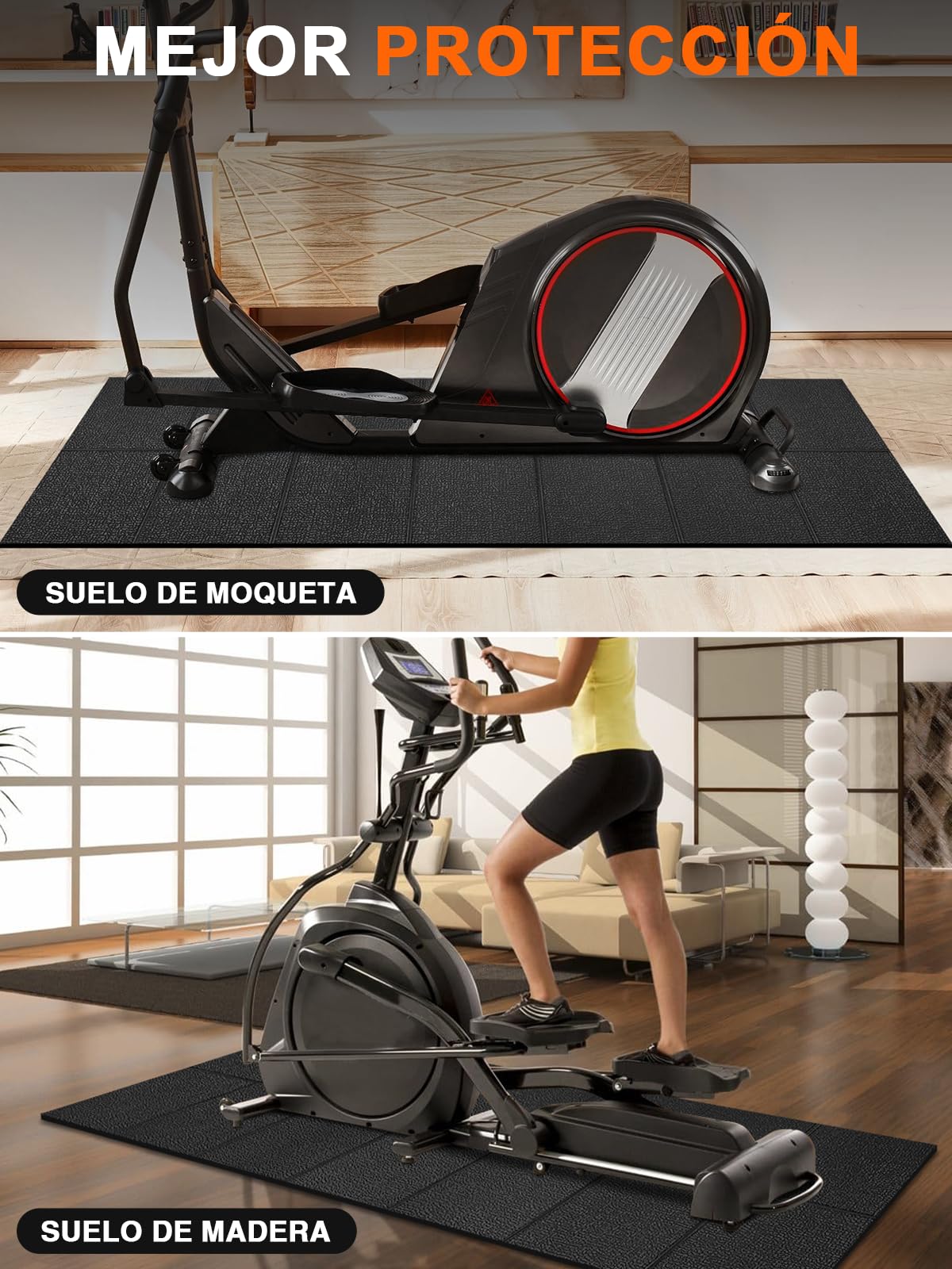 Estera de fitness 160x75 cm, 6 mm, plegable, PVC, antideslizante, impermeable, para alfombras y suelos de madera, compatible con cinta de correr
