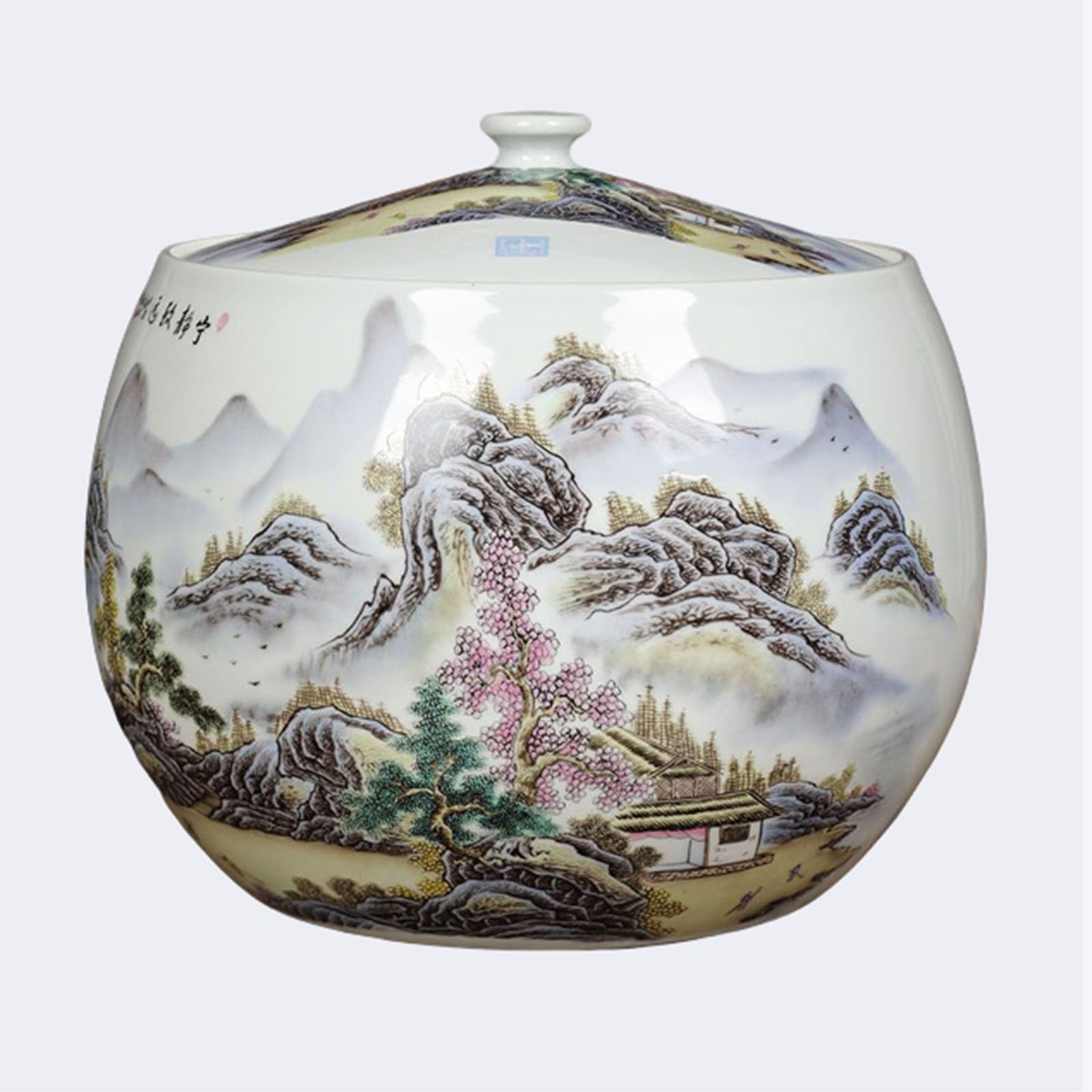 Chinese ceramic rice jar, ceramic rice jar with lid, ceramic rice bucket, household ceramic rice container, grain dispenser, airtight ceramic rice bin, airtight storage container for food storage