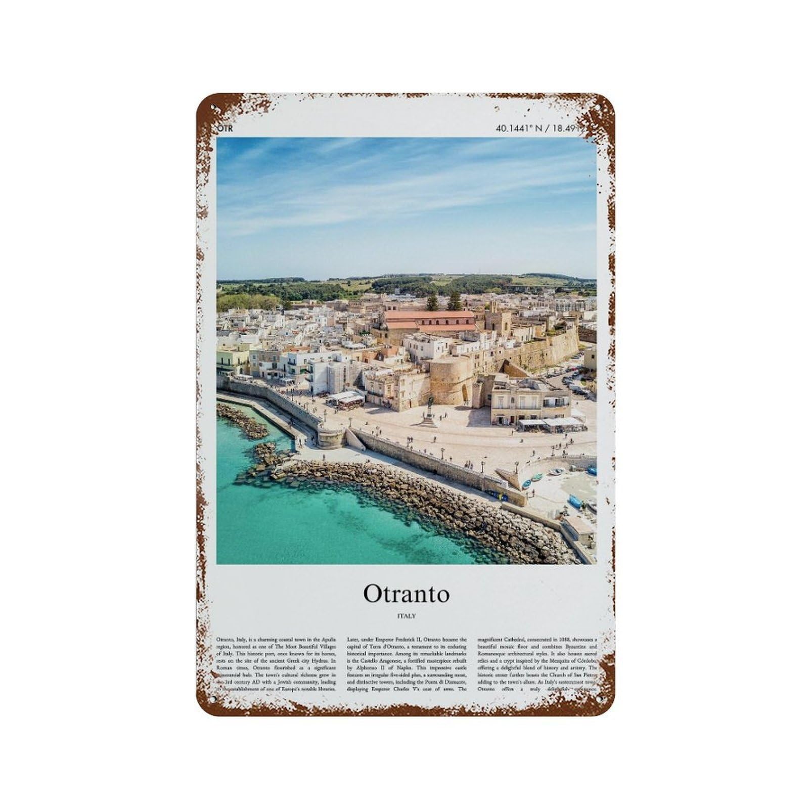 xiaoxiaoshen Otranto Italy City Scenery Wall Decor Art Metal Tin Poster Modern Home Decor Art Home Bar Shop Decorations Vintage Sign 30x20cm
