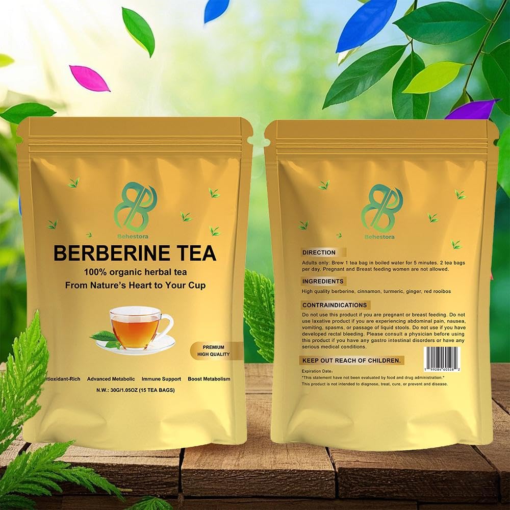 Behestora Berberine Tea is a caffeine-free - Herbal Detox Tea crafted with a blend berberine - cinnamon - turmeric - ginger - red rooibos - 15 Bags - Image 8