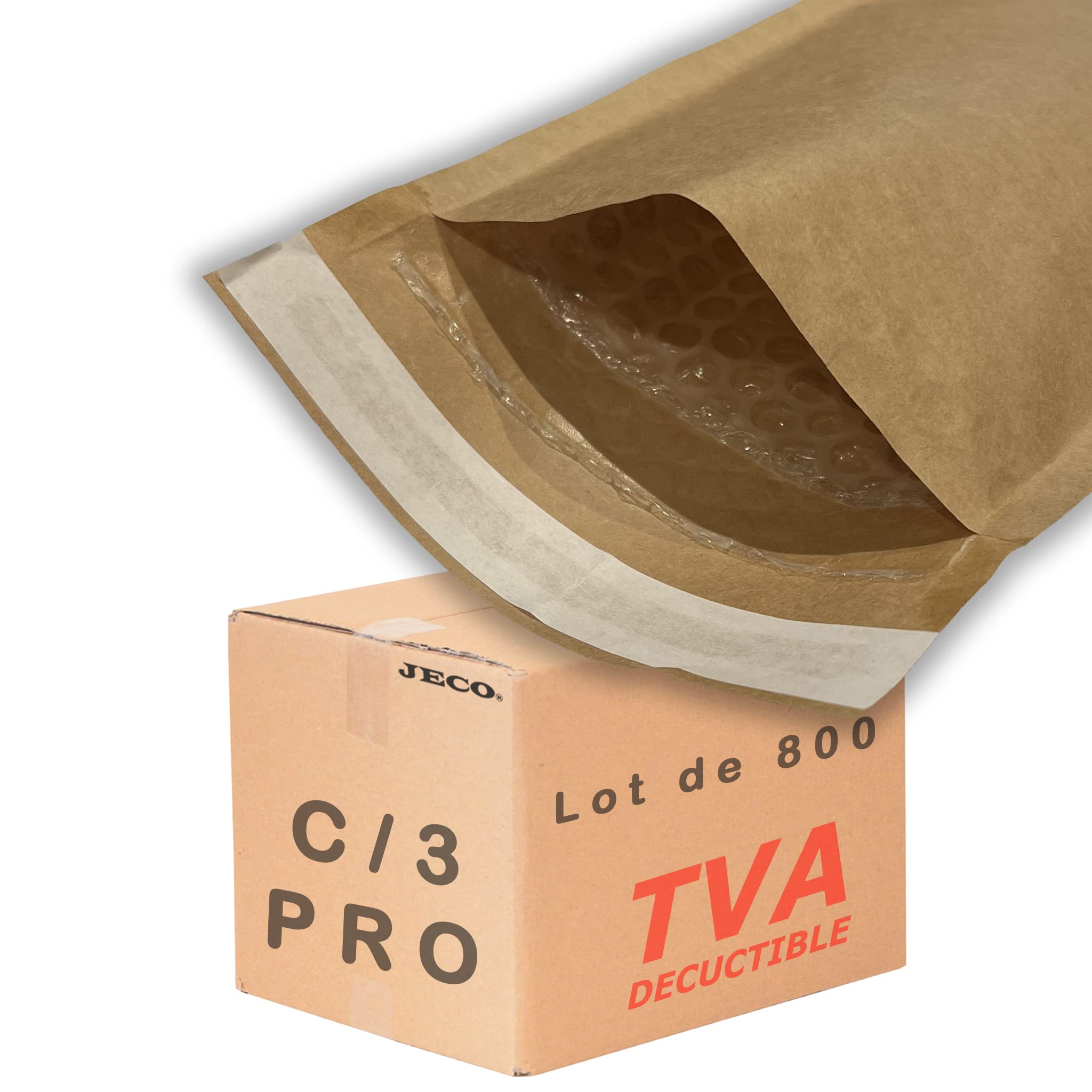 Jeco - Lot de 800 enveloppes à bulles d'air taille C/3 int. 150 x 215 mm pochettes kraft marron matelassées d'expédition PRO