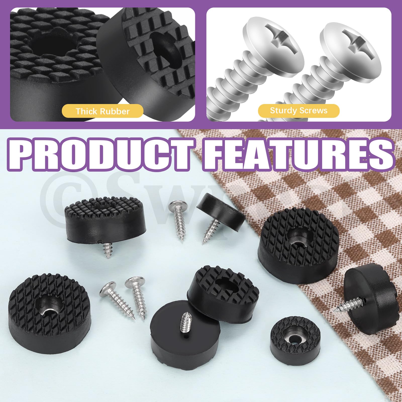 Swpeet 32Sets 24mm Round Black Furniture Pads with Screws - Image 4