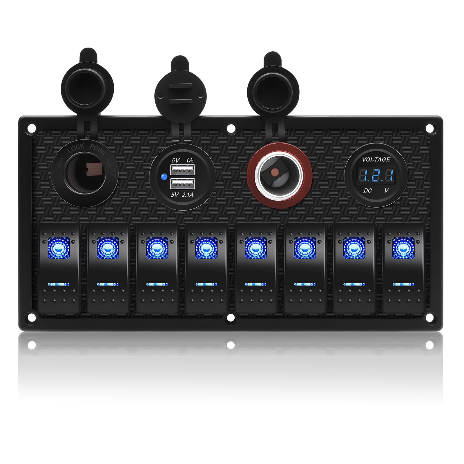 Geloo Panel de Interruptores Basculantes de 8 Pandillas, 4 en 1 Multifunción Impermeable Panel de Interruptores de Palanca para Coche, Barco, Camión, Caravana, Vehículos (Blue)