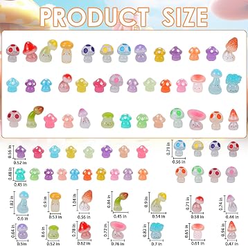 40Pcs Mini Resin Mushroom Glow in the Dark Miniature Resin Luminous Mushroom Figurines Tiny Small Animals for Micro Landscape Fairy Garden, Terrarium, and Dollhouse Decor