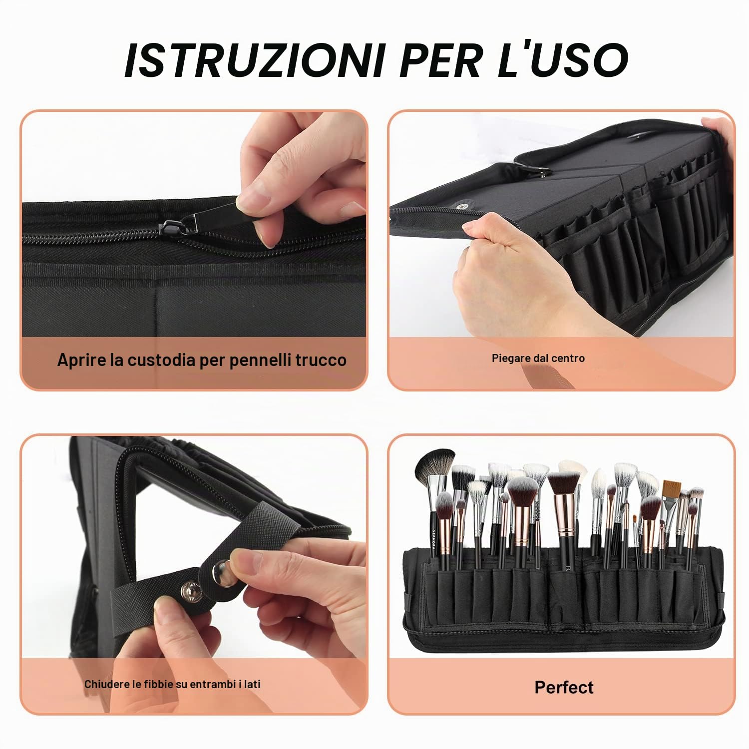 Discoball Borsa per pennelli da trucco pieghevole per pennelli da trucco, custodia per pennelli da viaggio professionale per viaggi e casa (spazzole non incluse)