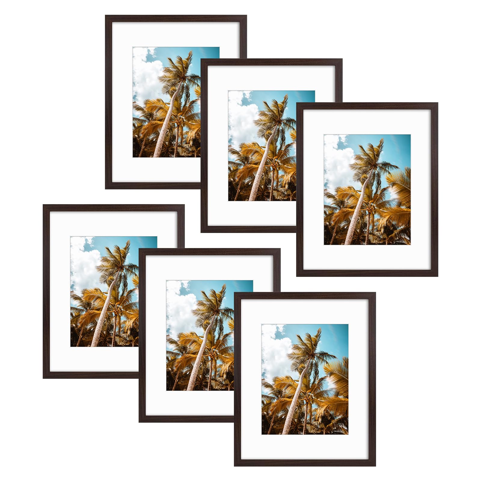 Frametory 6 Pack 16x20 Brown Picture Frame with Real Glass Mat for 11x14