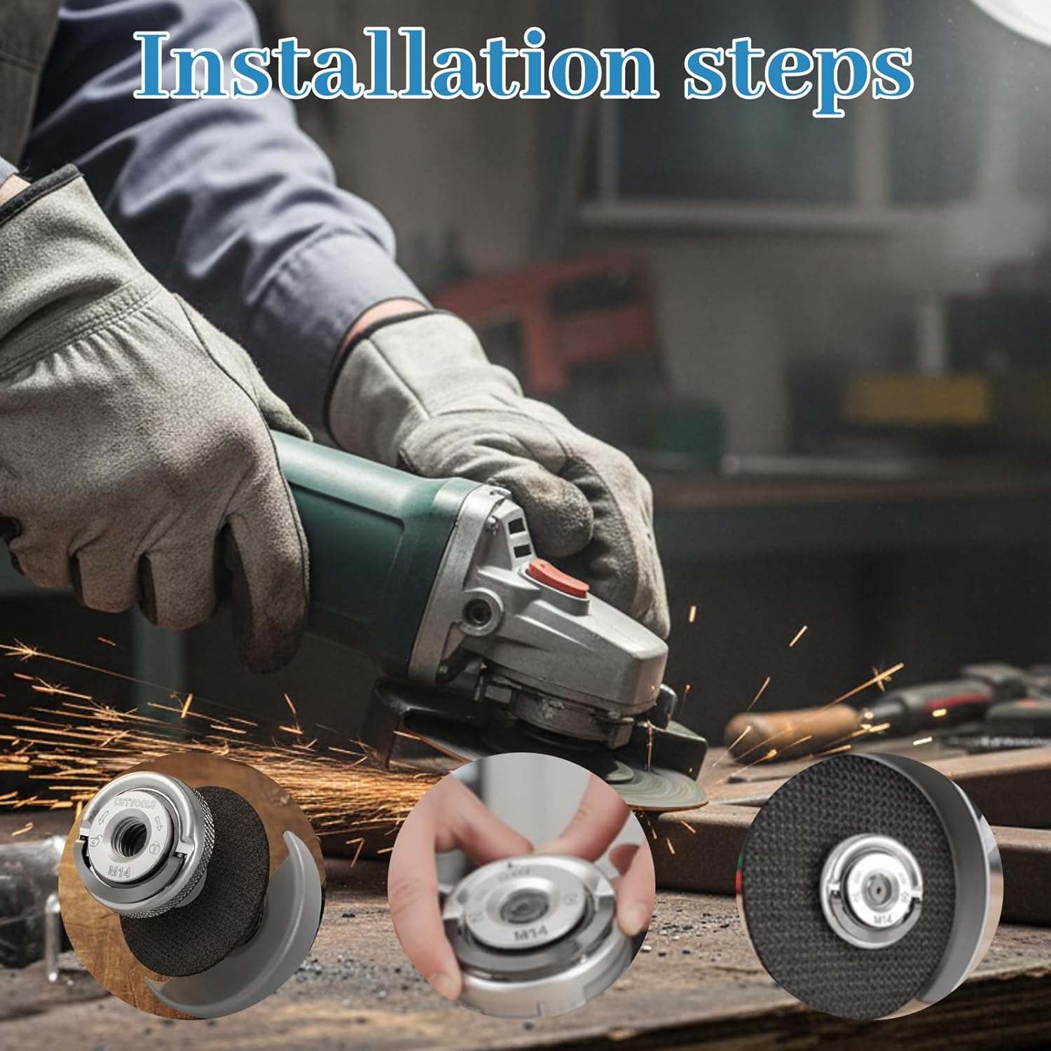 Angle Grinder Tool Flange Nut, QuickLock Grinder Nut Quick Release System, Professional Angle Grinding Tool Flange Nut Set with Storage Bag, M14 Thread Compatible Flange Nut for Workshop Use