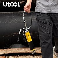 Vista 6 de UTOOL Pistola de engrase, kit de pistola de engrase resistente de 8000 PSI con capacidad de 14 onzas, manguera flexible de resina de 18 pulgadas, 1