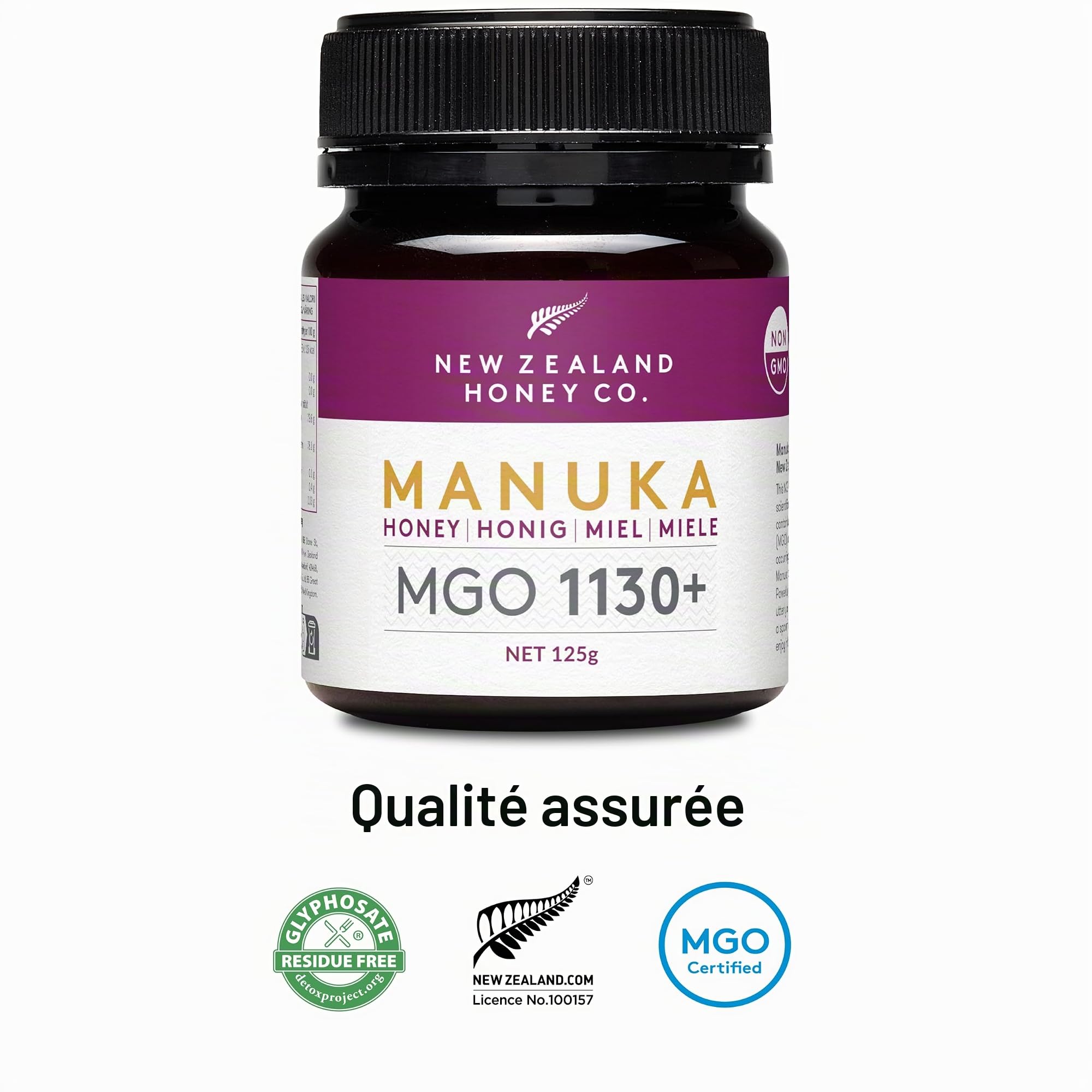 Miel de Manuka MGO 1130+ de New Zealand Honey Co. | Actif et brut | Fabriqué en Nouvelle-Zélande | 125g