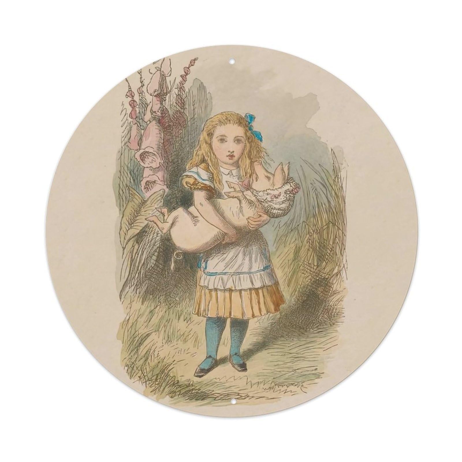 Vintage Girl And Piggy Vintage Metal Tin Sign Plaque Wall Decor for Cafe, Club Bar, Office, Garden Metal Poster 8x8Inch