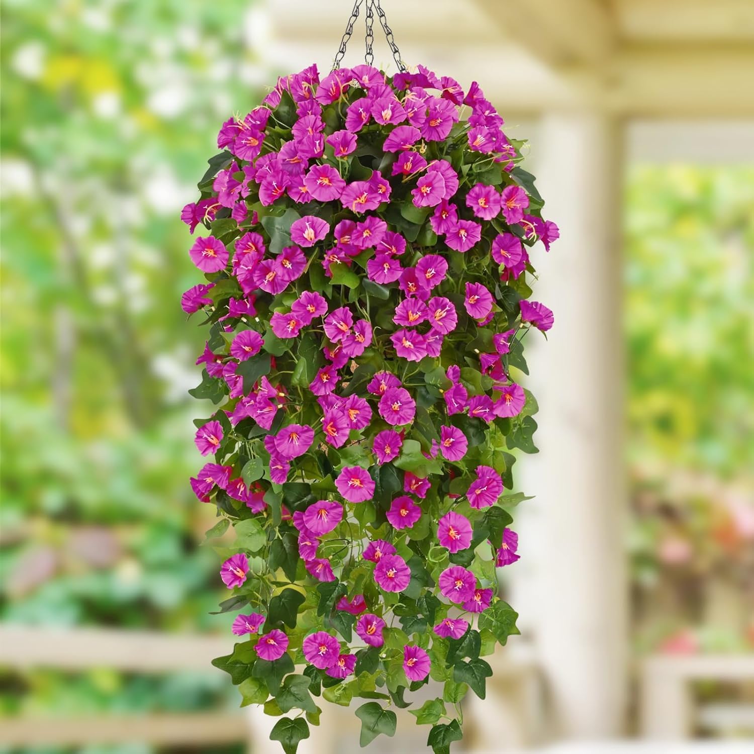 Artificial Hanging Flowers for Outdoors, Artificial Petunias for Outdoors, Hanging Baskets with Artificial Flowers for Planters, Fake Faux Plants Outdoor UV Resistant, Spring Summer Porch Decorations