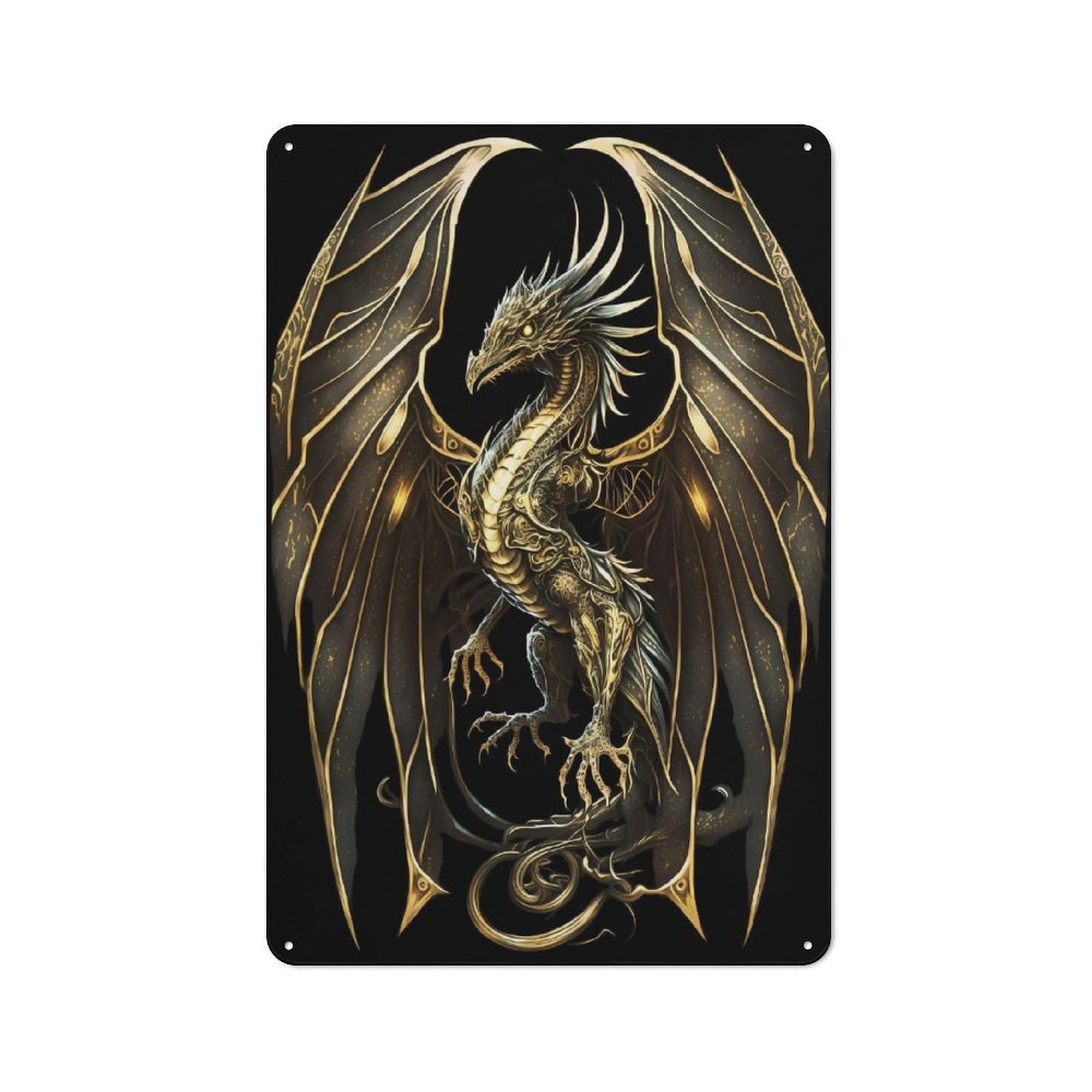 Junmoney Style-8 Metal Sign 30X20cm With Golden King Dragon For Workshop Wall, Vintage Decor, For Vintage Wall Decor Fans, For Metal Sign Collectors