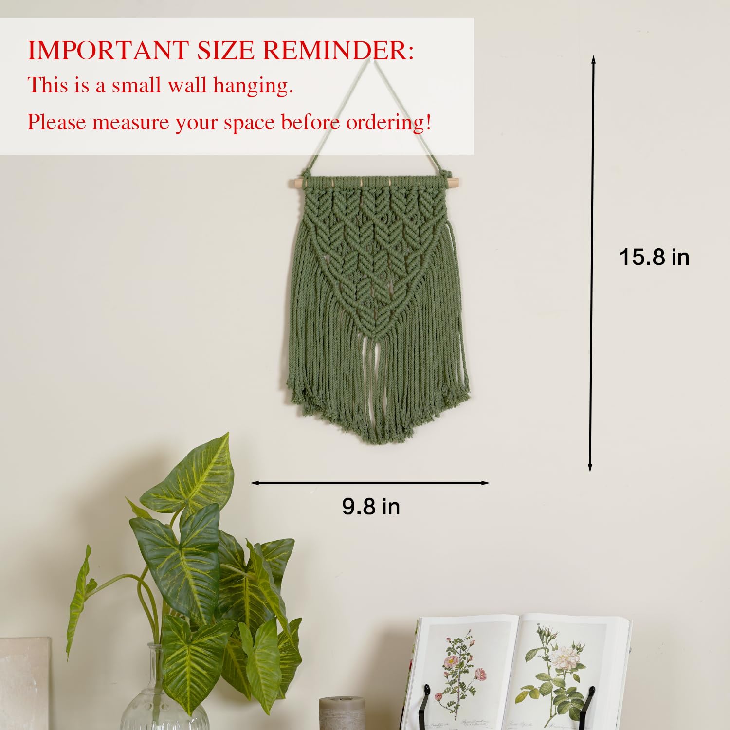 Nashibowu Small Macrame Wall Hanging Decor Boho Tapestry for Bedroom Living Room Dorm Nursery and Office, Cute Aesthetic Wall Art for Small Spaces for Teen Girls and Home Decor (Green, 16 * 10 Inch)