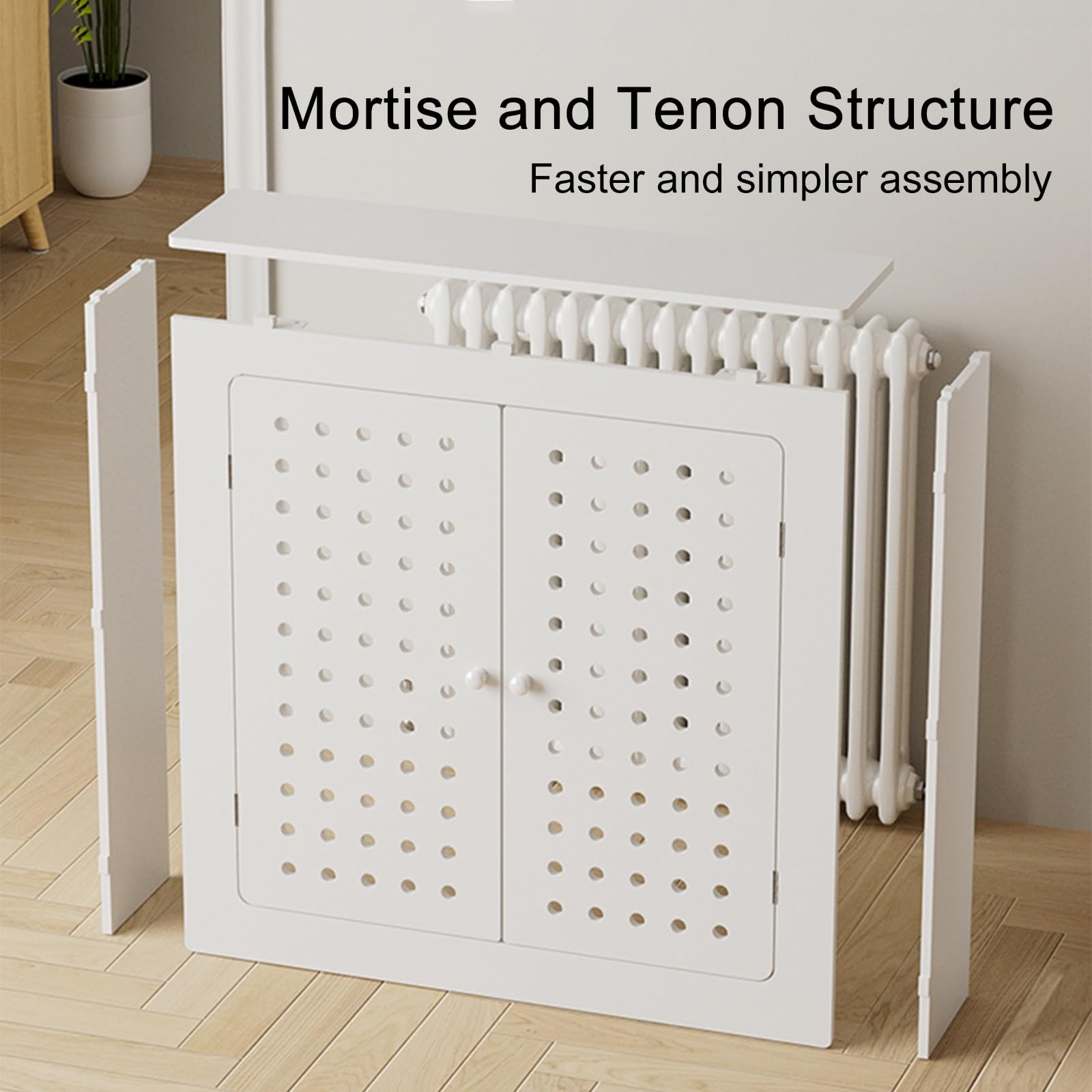 Moderno estante blanco para radiador con 2 puertas, fácil montaje, armario calefactor para sala de estar, dormitorio, baño, elegante decoración del hogar (80 x 90 x 20 cm)