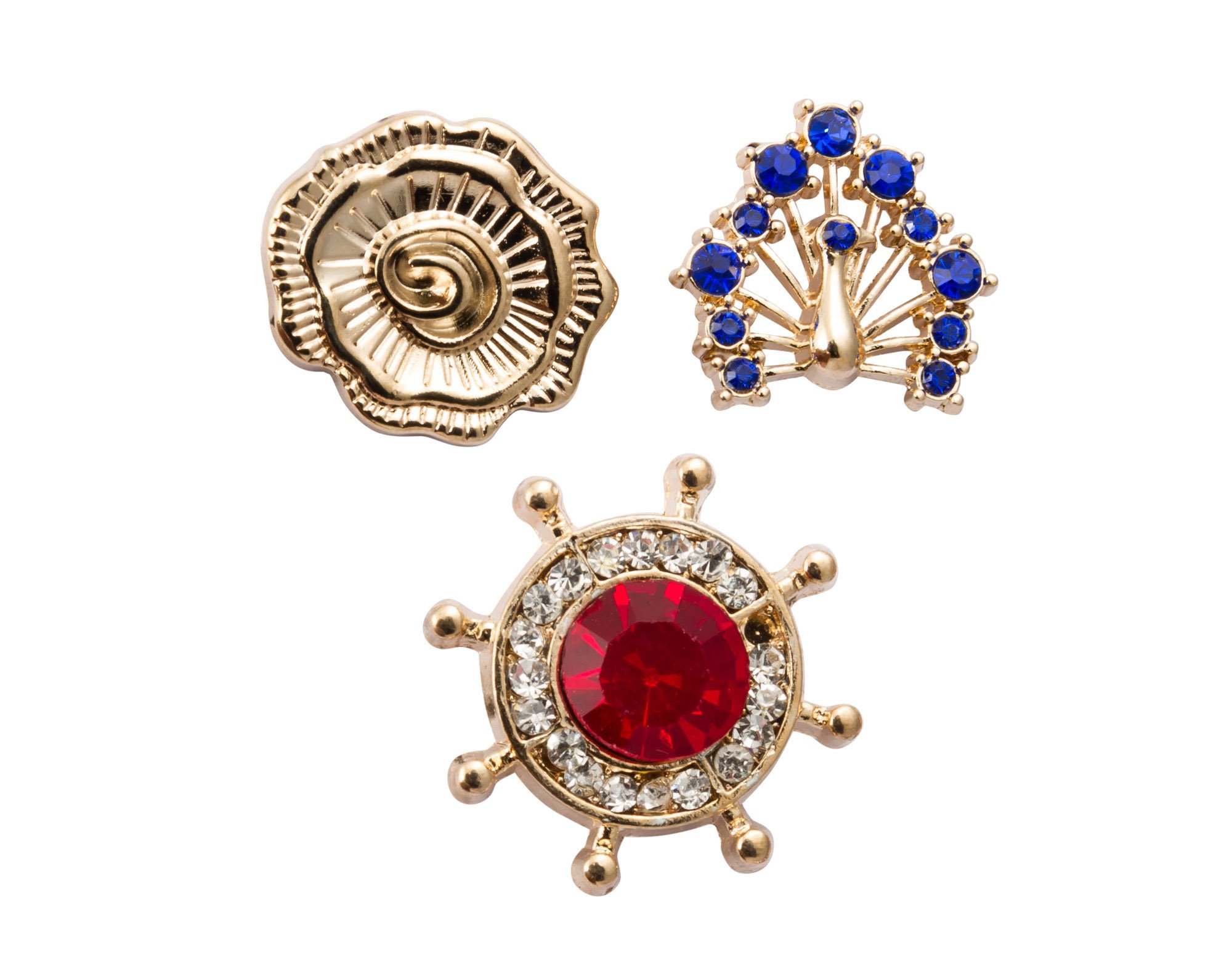 knighthood Men's Metalic Rose, Red Stone Inspired Anchor and Peacock Lapel Pin Shirt Stud Brooch-picture-43