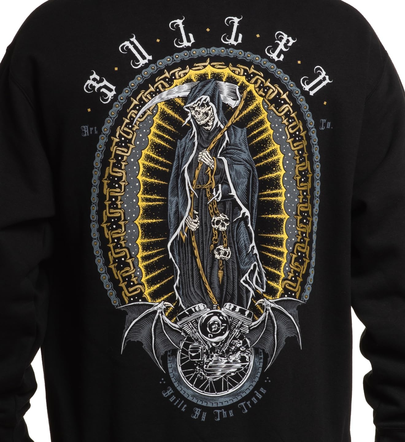 Sullen Men's Patron Saint Ultra Heavy Tattoo Lifestyle Graphic Long Sleeve Pullover Hooded Fleece Sweatshirt Black - Image 5