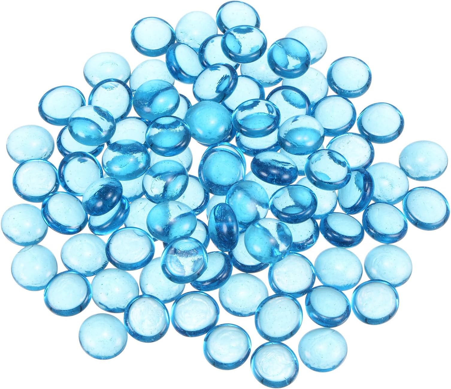 67pcs Fire Glass Beads for Fire Pit, Flat Marble Beads, Glass Pebbles, Vase Fillers Beads for Aquarium Succulent Pot Garden Decoration 17-19mm(2/3"-3/4"),300g/0.66lbs Sky Blue