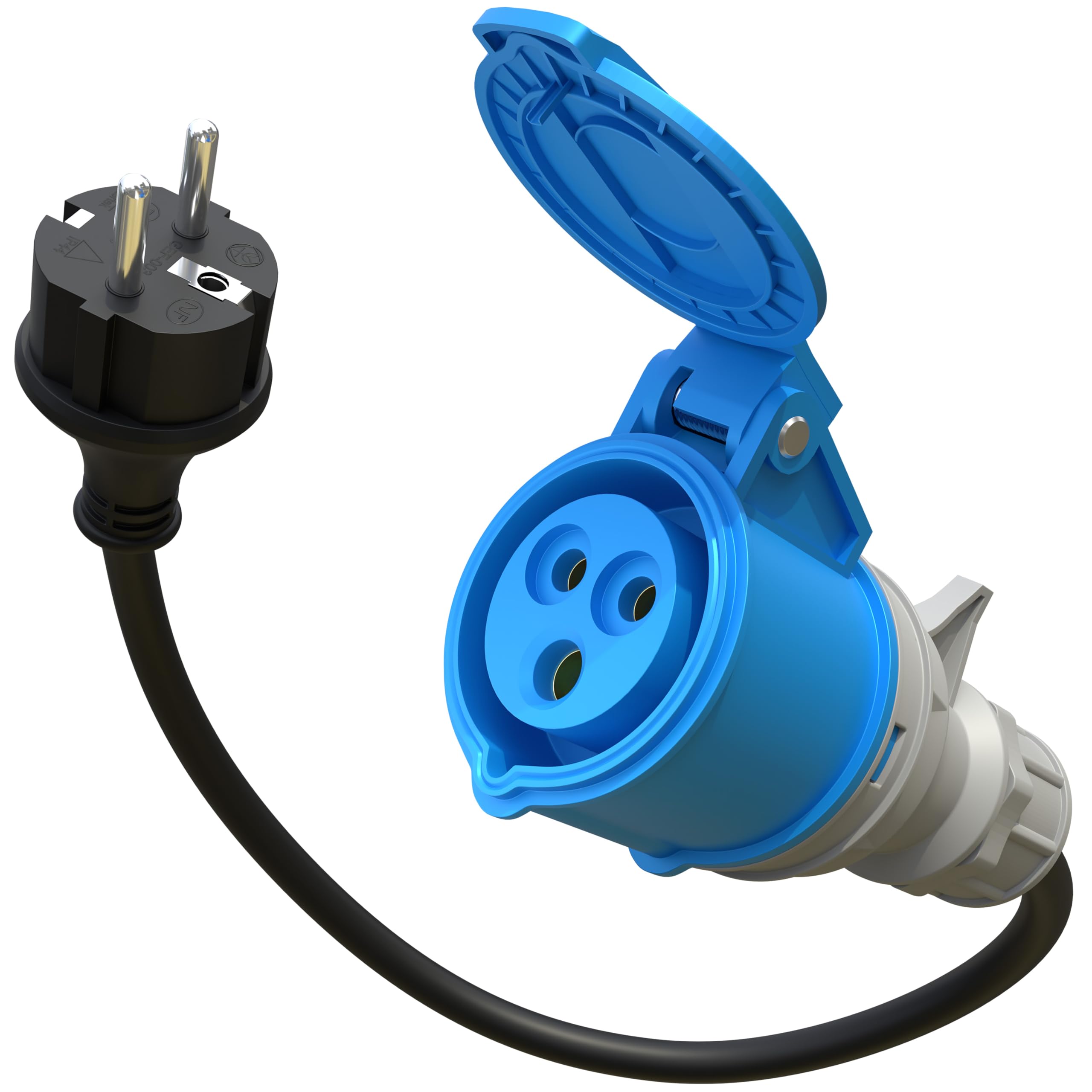 Poppstar 30cm CEE Adapter IP44 (CEE-Steckdose-Kupplung 16A, 3-pol/Schuko-Stecker: Typ E+F), H07RN-F 3G2.5