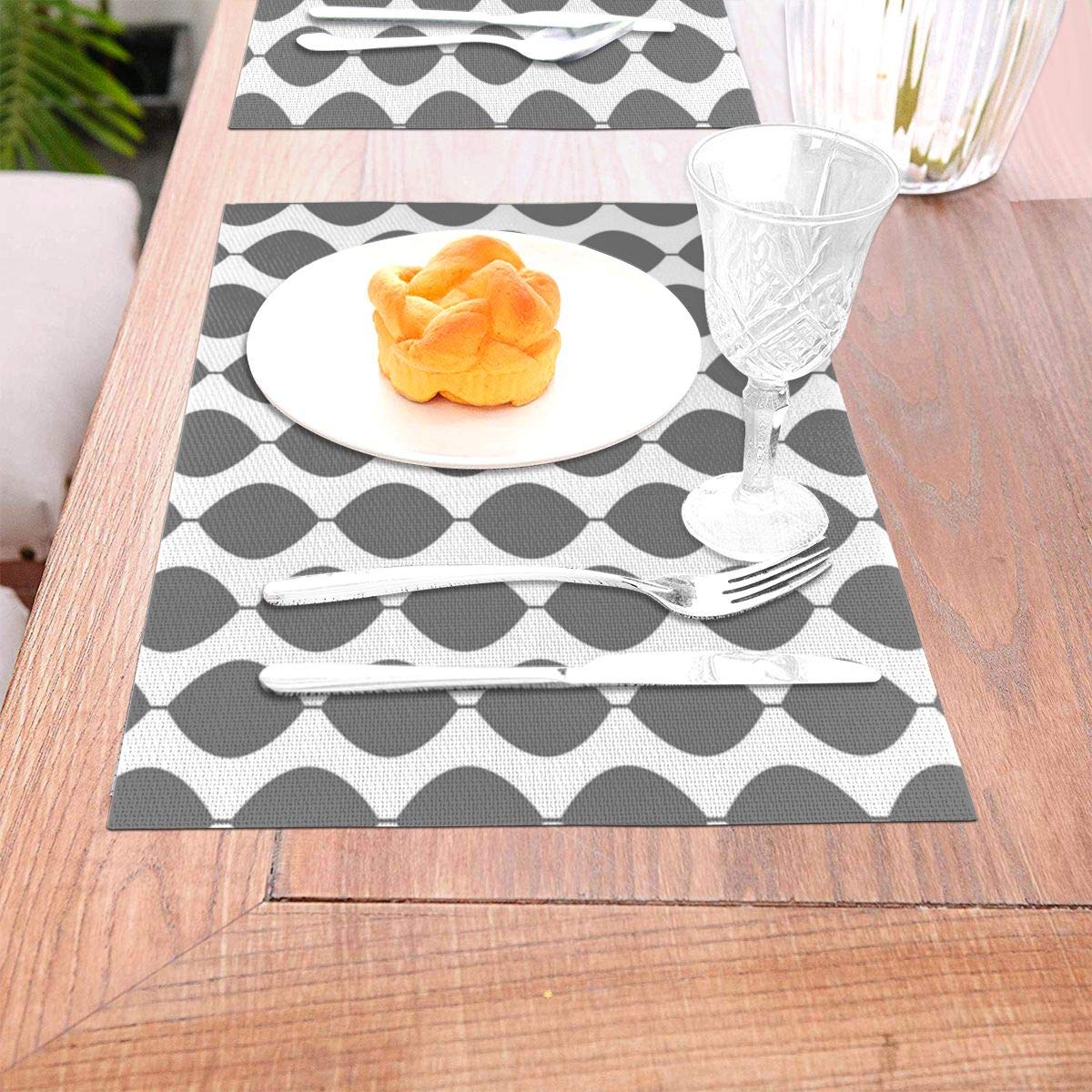 not Midcentury Modern Retro 60s Waves Pattern (65% Grey) Woven Placemat6 Piece Set of Placemats Pc Party Kitchen Dining Room Home Table Food Dinnerware Tableware Dishware Dishes Mat