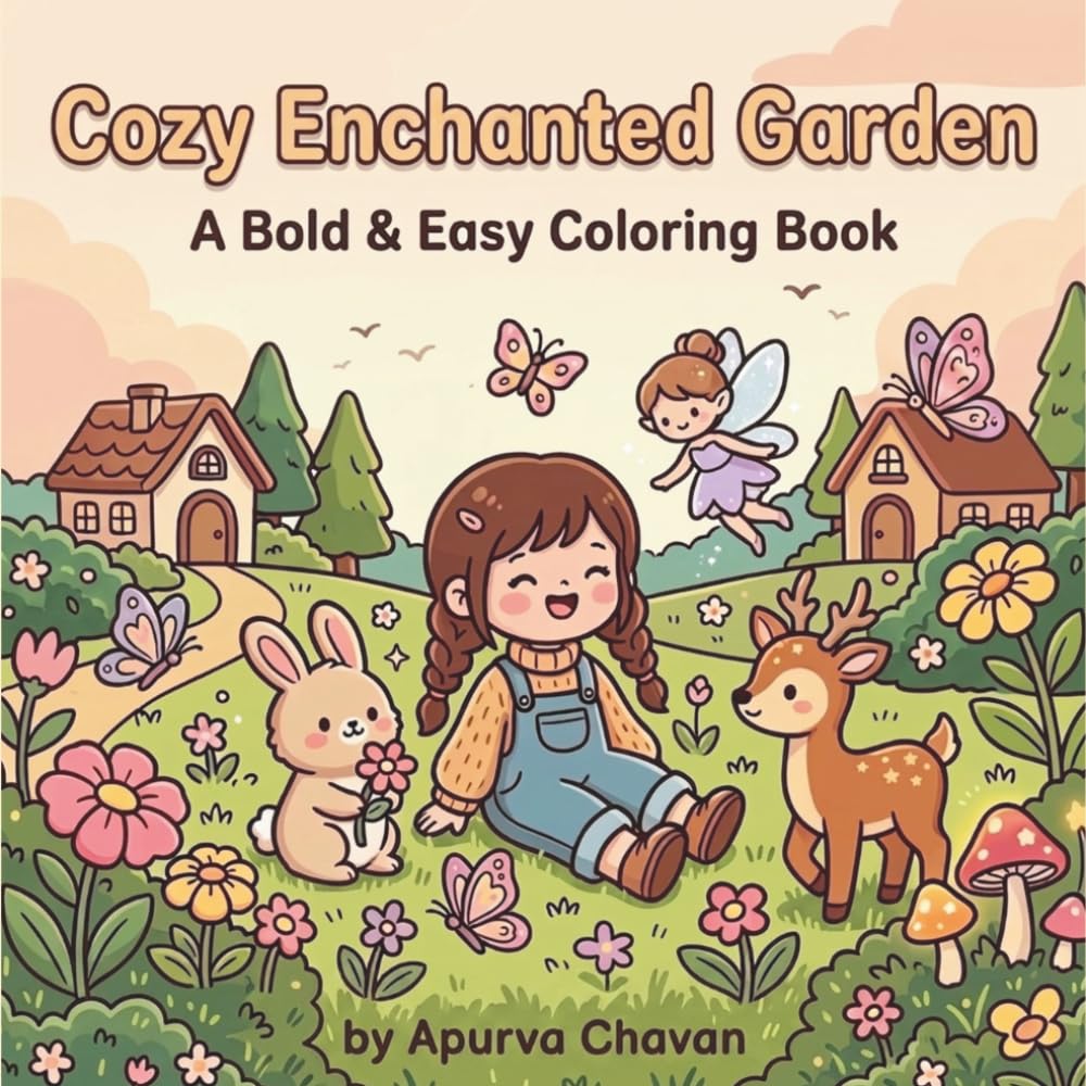 Cozy Enchanted Garden: A Bold & Easy Coloring Book — Magical Scenes with Large Flowers, Butterflies, Mushrooms & Fairy Doors for Adults and All Ages