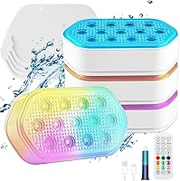 Vista 1 de Luces de piscina (paquete de 4), luces LED sumergibles recargables, IP68, impermeable, 16 colores, luz flotante magnética con control remoto