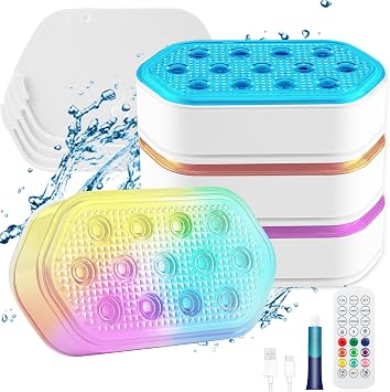 Pool Lights4 PACK, Rechargeable Submersible LED Lights, IP68 Waterproof 16 Colors Magnetic Floating Light with Rechargeable Remote, Chase Mode Pool Light for Above Ground Inground Pools, Bathtub