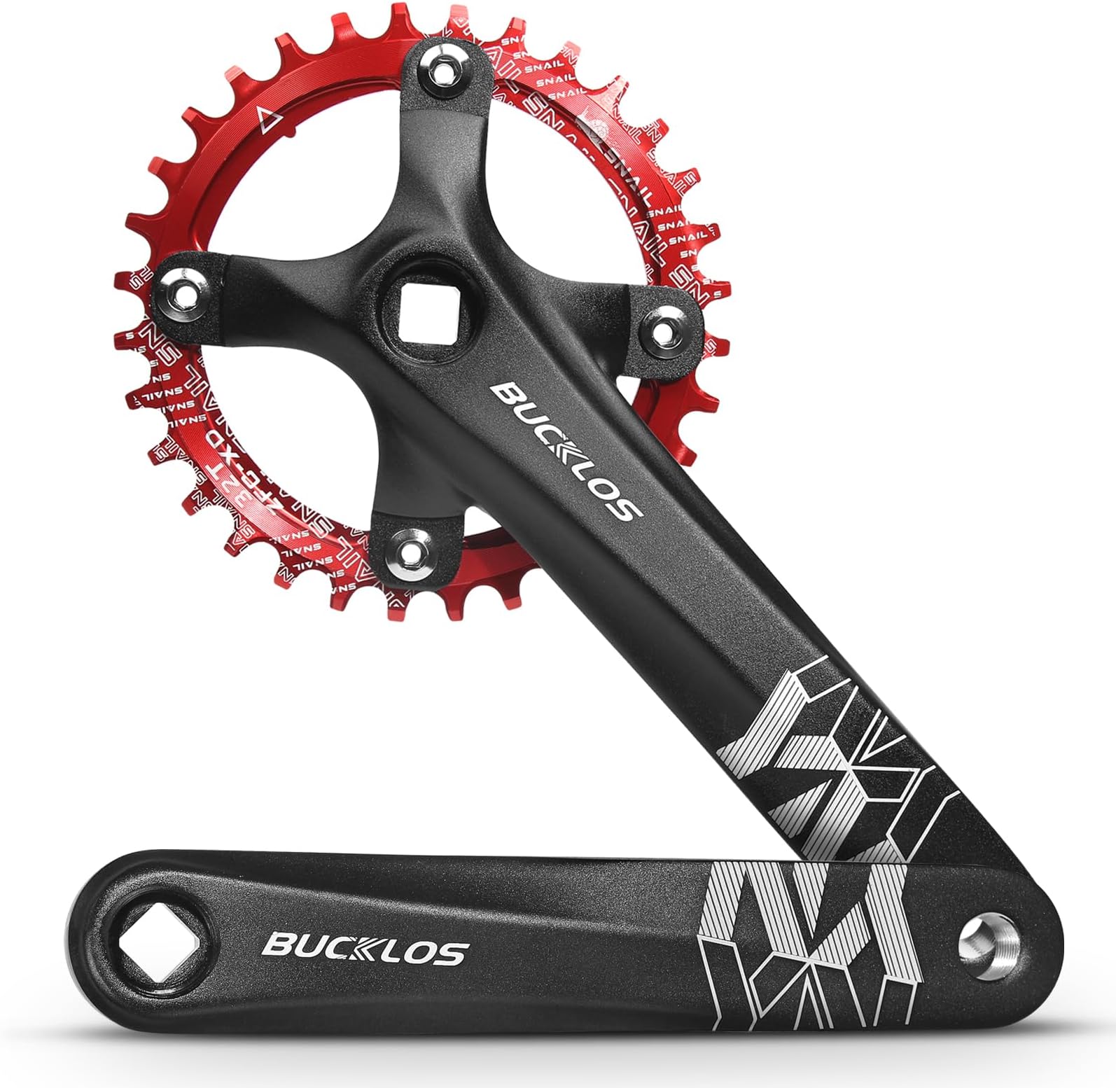 BUCKLOS MTB Mountain Bike Single Speed Square Taper Crankset -170mm Cranksets Bicycle Crank Set with 104BCD 32/34/36/38/40/42T Round/Oval Chainring Fit for Ebike/Commuter Bike