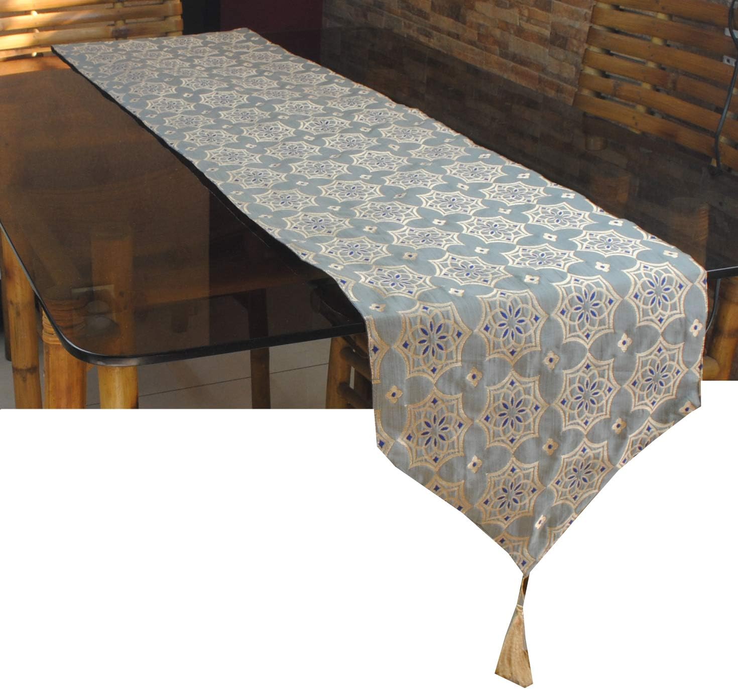 PINK PARROT-Designer Grey jacquard Table Runner 12x70 1 pc