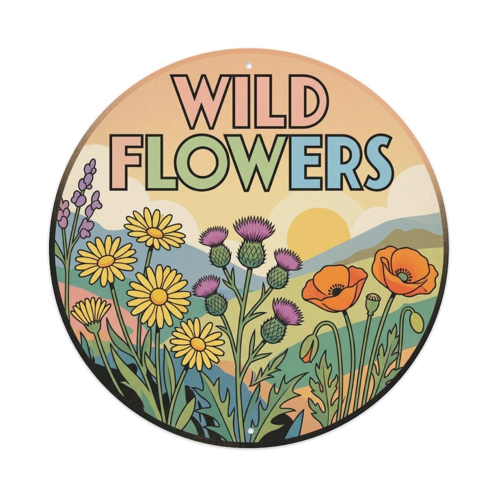 Okahys 8X8inch Classic Style Mallorca Wild Flowers Travel Harbor Landmark Balearic Metal Tin Sign
