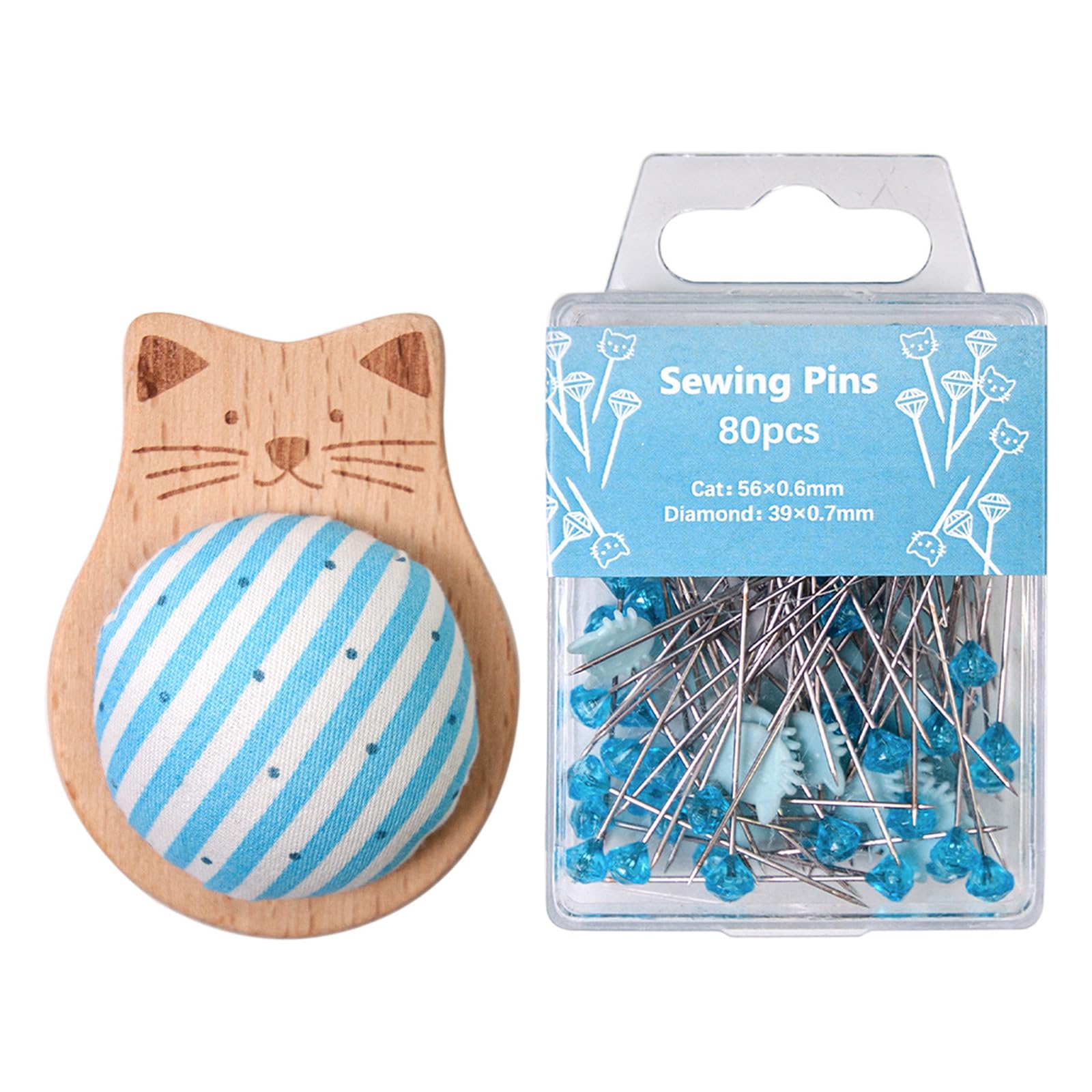 Shurhome Wood Needle Pin Holder with 80 Straight Sewing for Dressmaking Needlework Wood Cushion with Quilting Cushion
