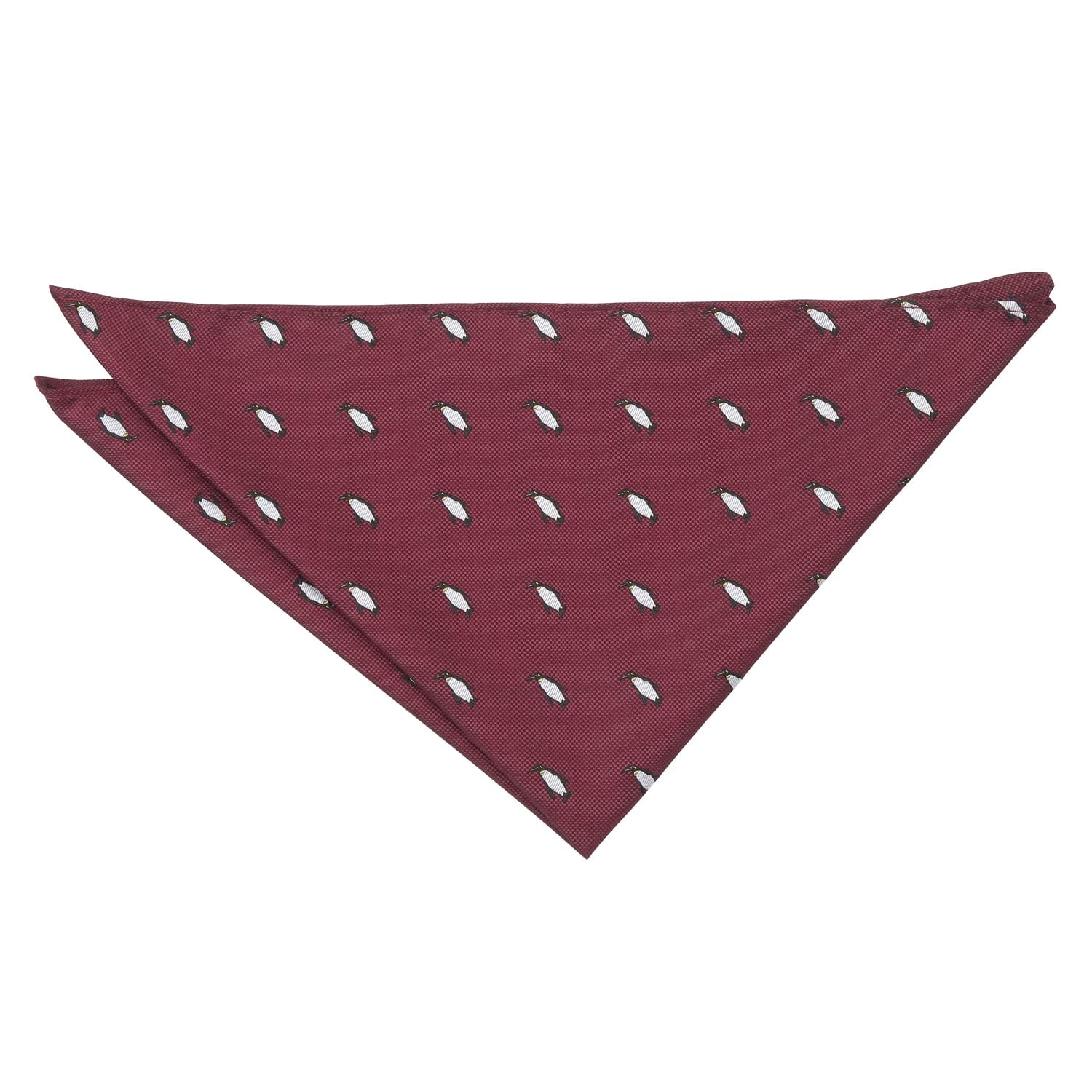 DQT Men's Embroidered Bird Novelty Handkerchief Pocket Square - Burgundy Penguin