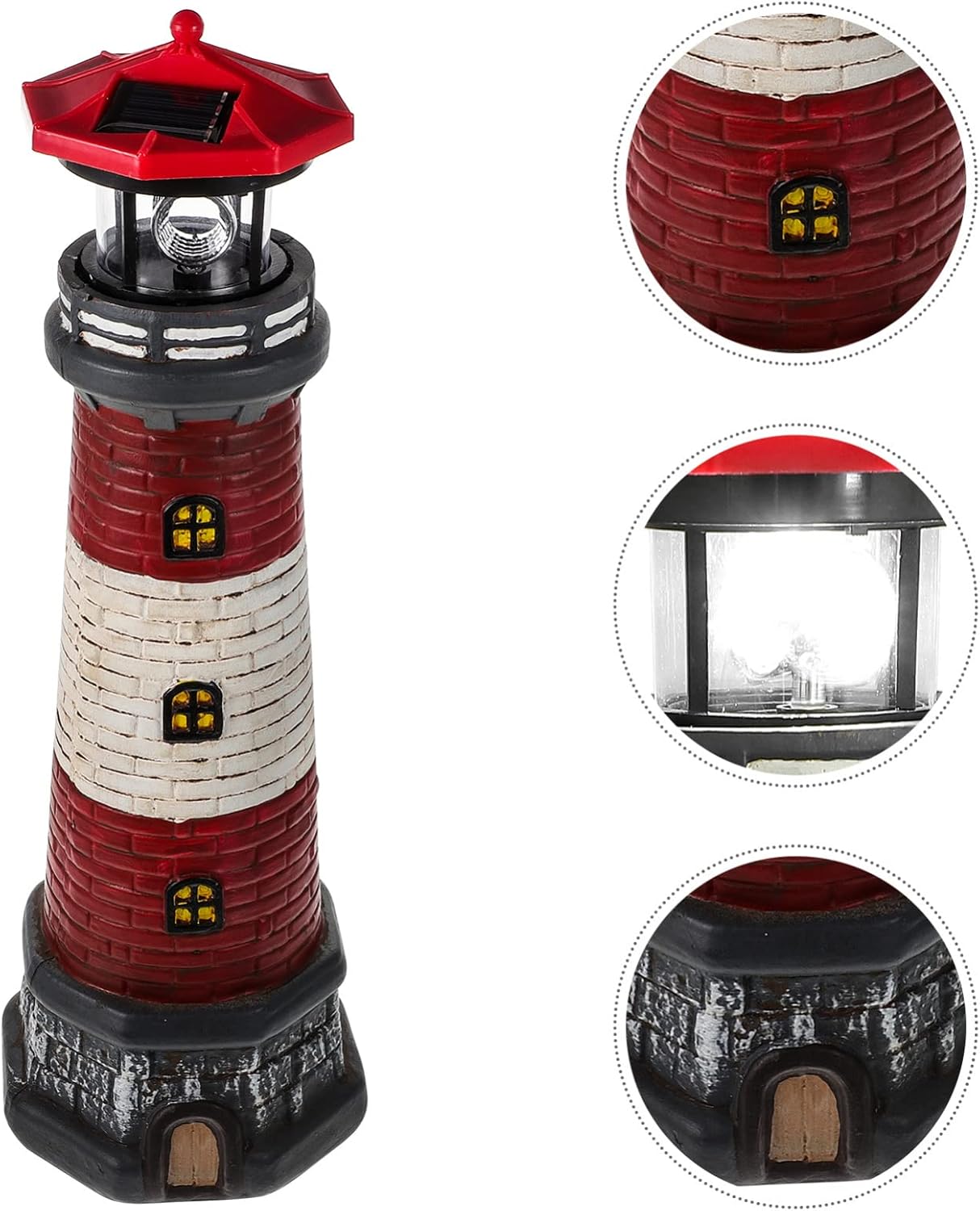 ソーラーライトタワー 樹脂製の灯台の置物 航海灯台のランタン ガーデンアクセサリー 地中海の 回転灯 シャンデリア ビーコン (レッ