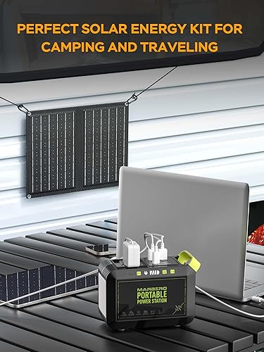 Miniatura 3 de MARBERO Generador solar para camping, estación de energía portátil de 88 Wh, generador de pico de 120 W con panel solar incluido 21 W, CA, CC, USB
