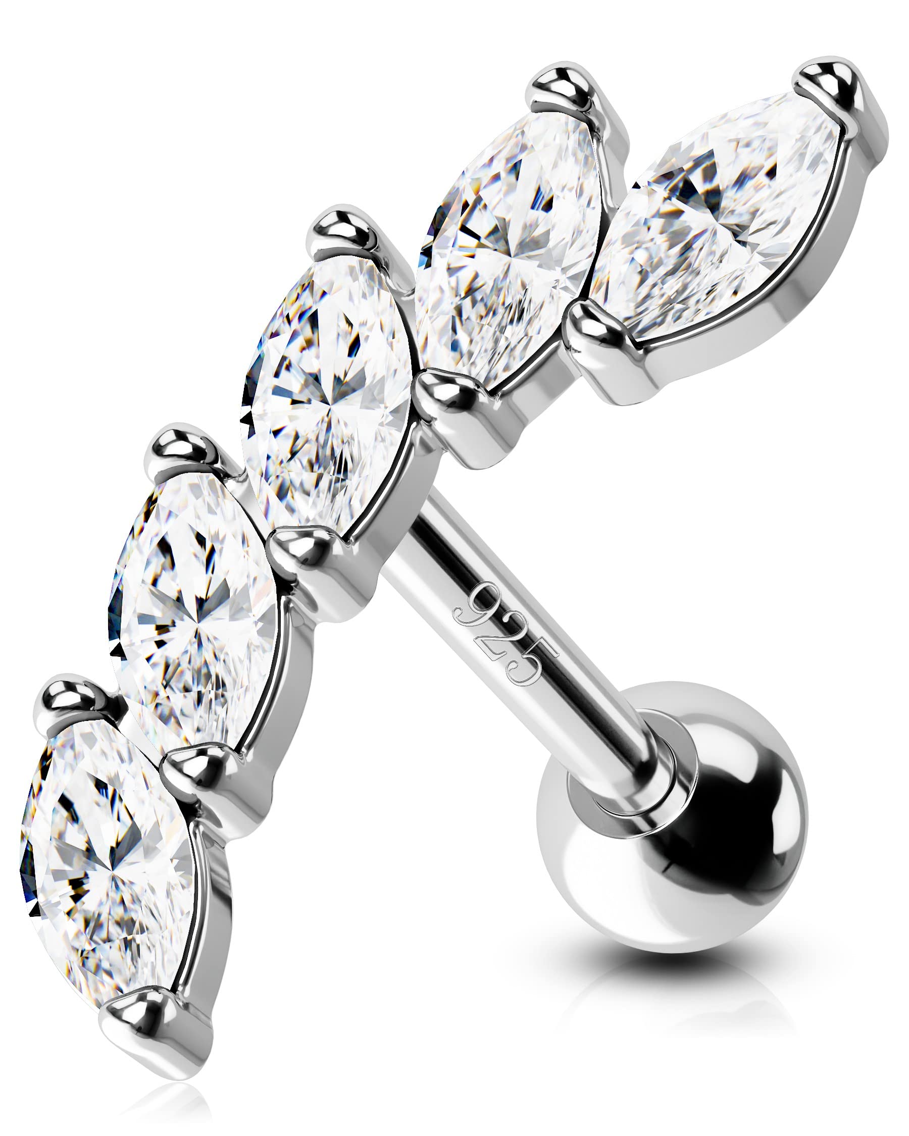 OUFER Helix Piercings Jewellery - Piercing a forma di conchiglia, in argento Sterling 925, per cartilagine e cartilagine, 16 G, AAA+, con zirconia cubica, regalo per donne e ragazze