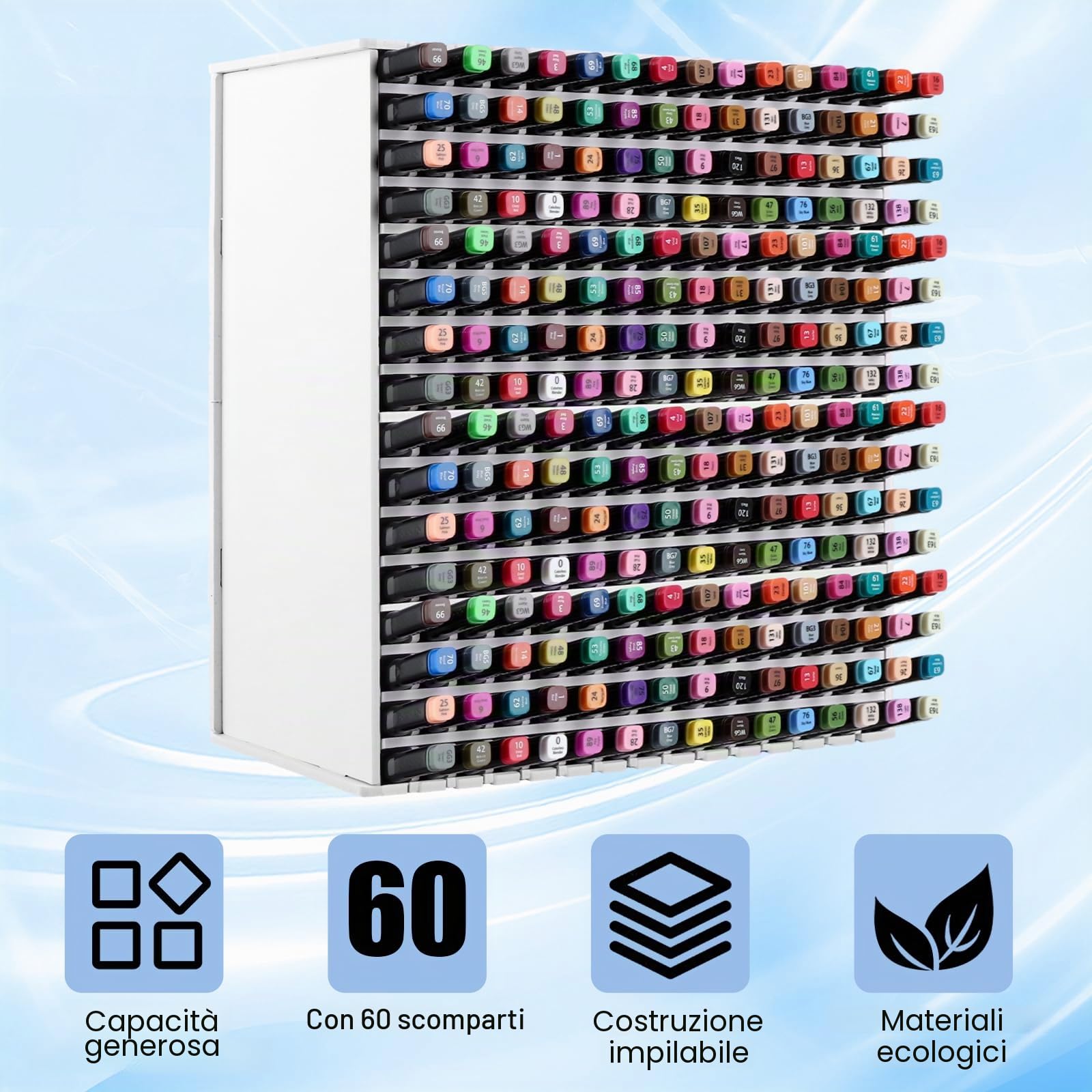 1 Pezzo Porta Penne e Portapenne Scrivania Bianco, Organizer Pennarelli con 240 Scomparti, Supporto in PVC 36,5 x 35 x 13 cm per Ufficio, Studio Creativo e Casa