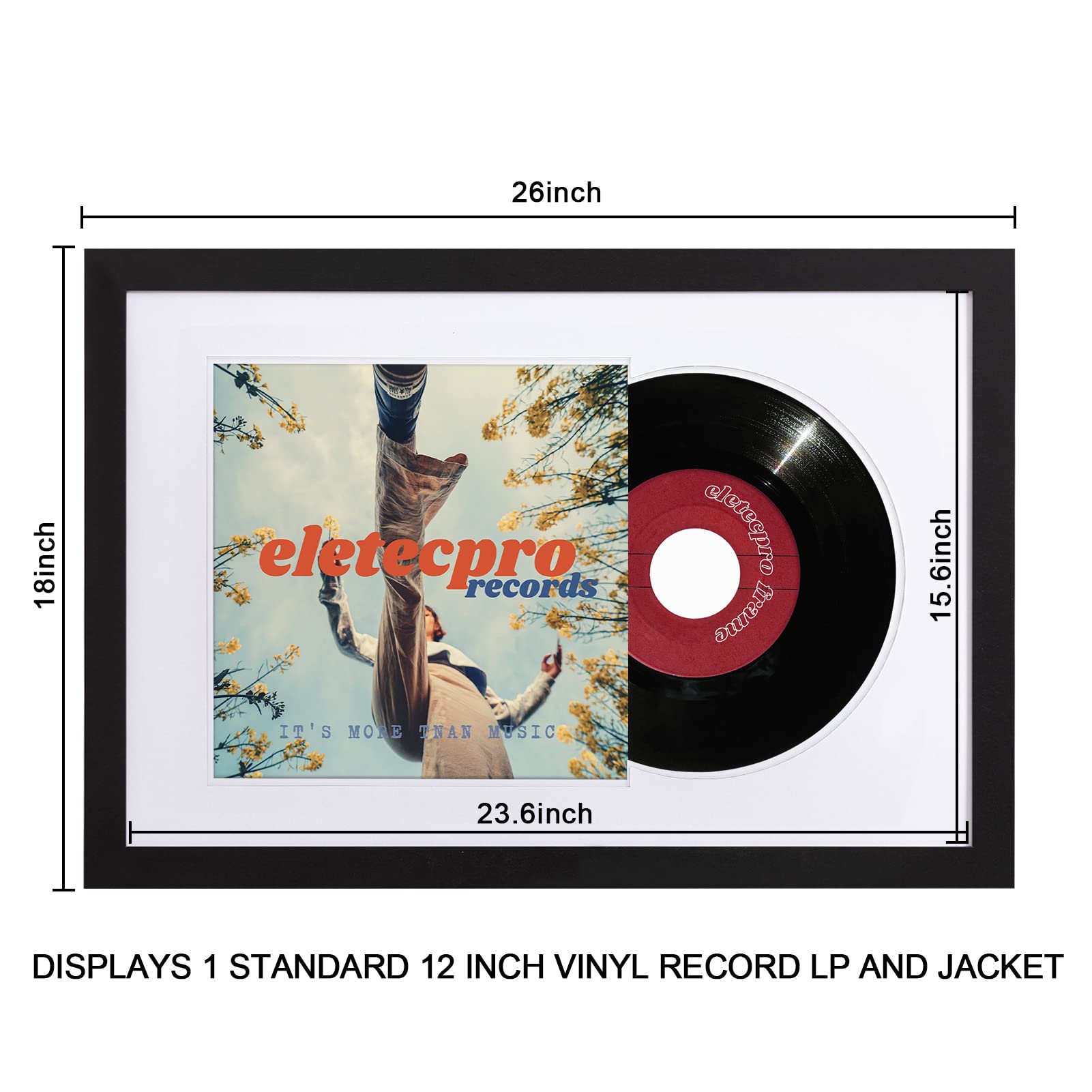 Eletecpro Cornici per dischi in vinile, 40,6 x 61 cm, 30,5 cm, con 2 tappetini double face, cornice nera classica con copertura in acrilico, per album da parete, decorazione per la casa, confezione da