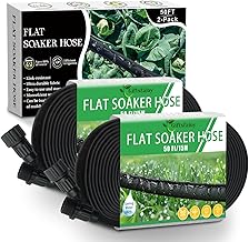 Flat Soaker Hose 100ft, Garden Hose with Heavy Duty Double Layer Design, Drip Irrigation Hose Saves 80% Water, Leak Proof Sprinkler Hose for Garden, Lawn, Vegetable plot (50ft x 2)
