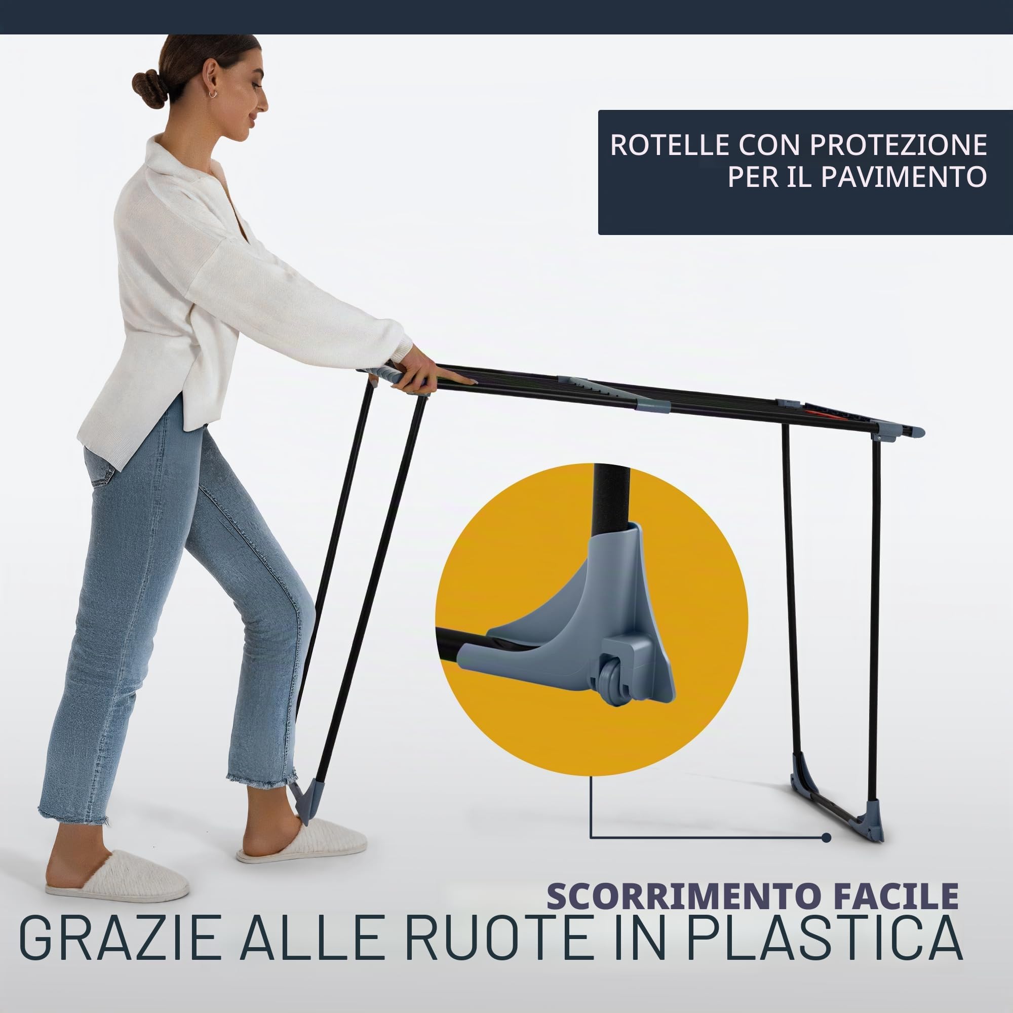Stendibiancheria estensibile – XXL 20 m² di superficie di asciugatura, asciugatrice salvaspazio [Made in EU], stabile e nero con clip per piccola biancheria