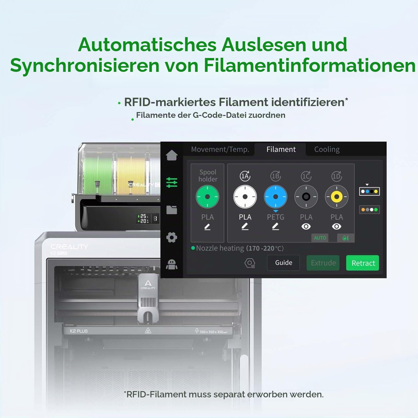 Creality CFS Filament System, automatisches Mehrfarben-Filamentsystem für HI und K2 Plus 3D-Drucker, Automatische Filamentzuordnung, Filamentwechsel und Relais, Filament trockner